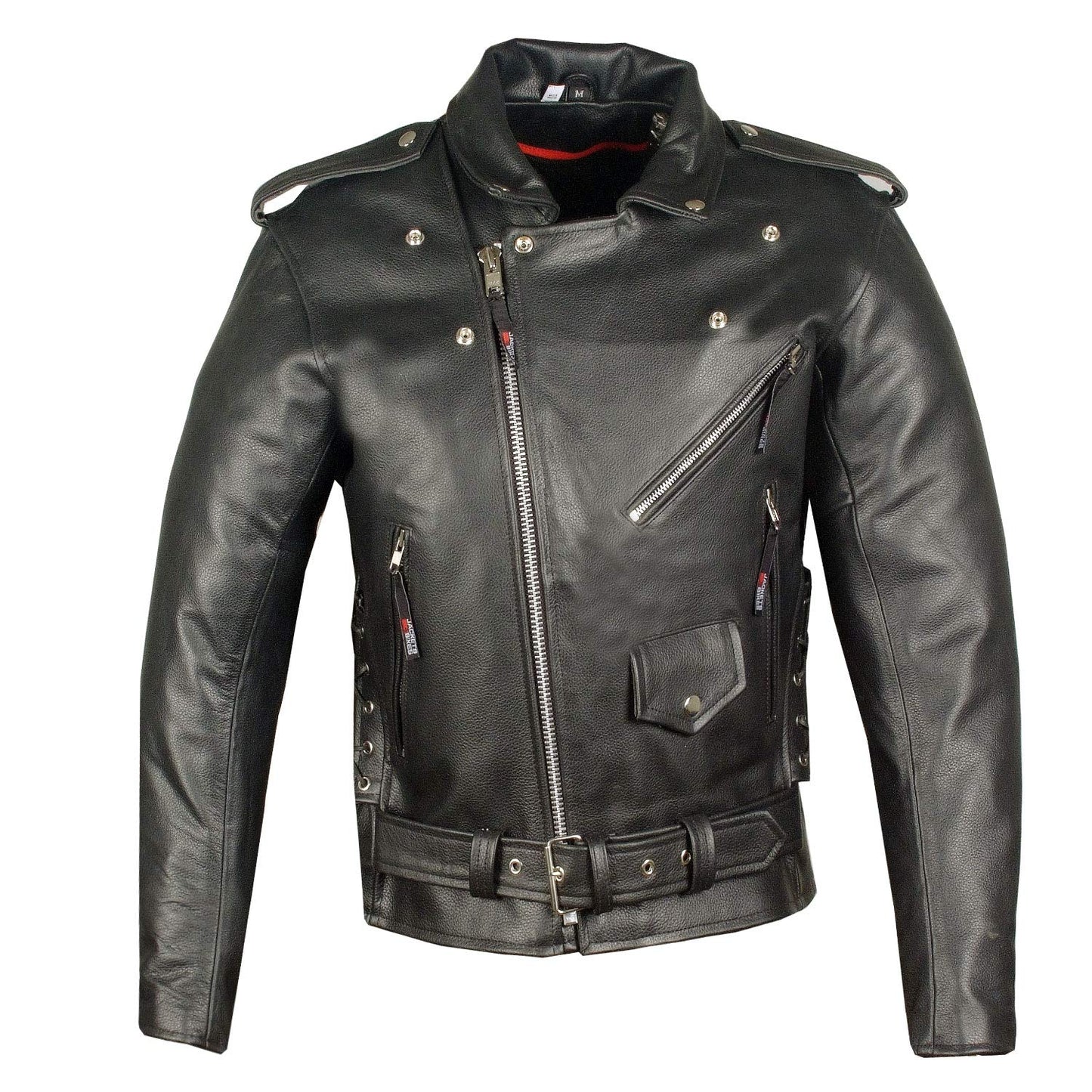 ICONIC Motorcycle Jacket for Men, Premium Buffalo Leather, Insulated Liner, Classic Side Laces, Cruiser Biker Black L