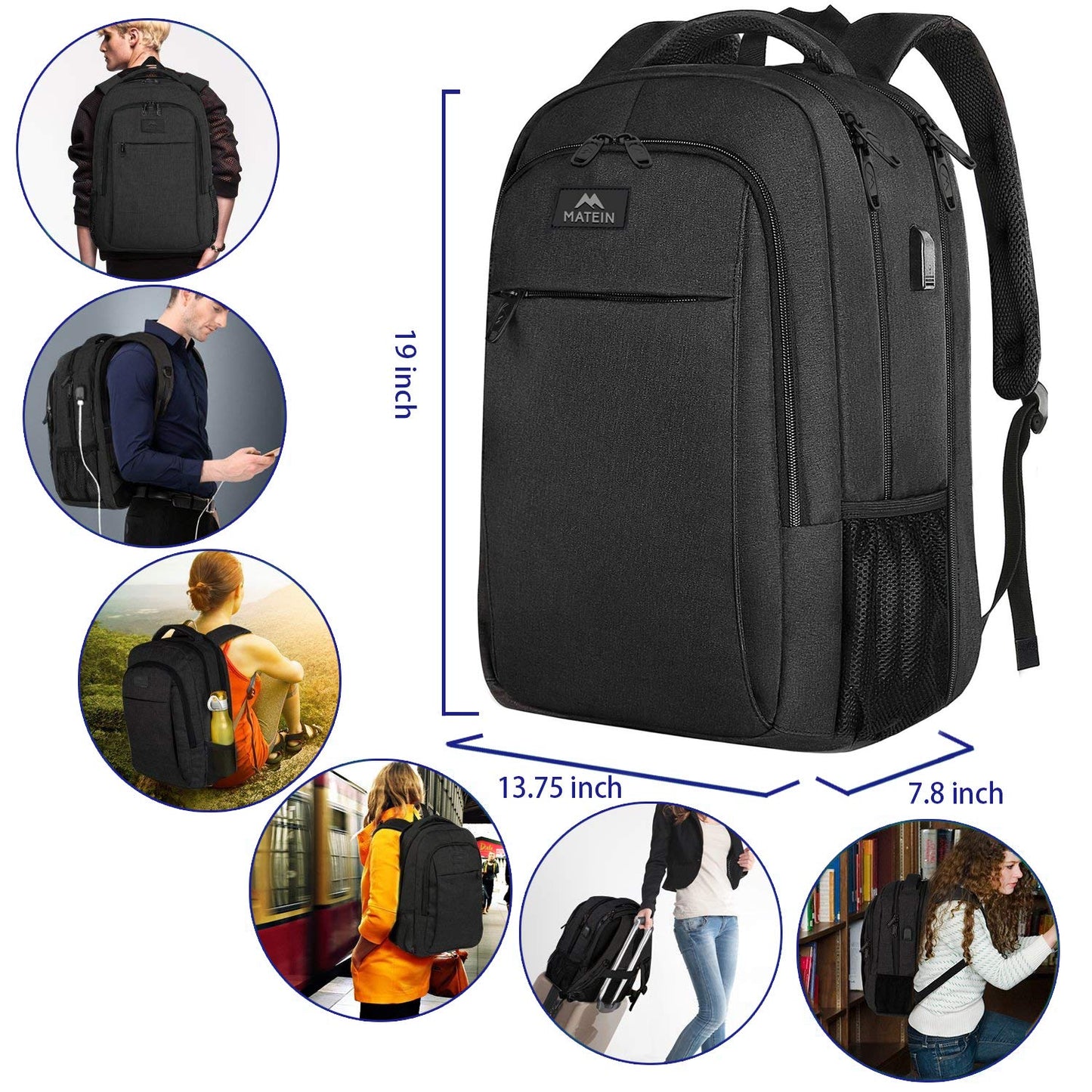 MATEIN Travel Laptop Backpack, Business Anti Theft Slim Sturdy Laptops Backpack with USB Charging Port, Water Resistant College School Computer Bag Gift for Men & Women Fits 15.6 Inch Notebook, Grey