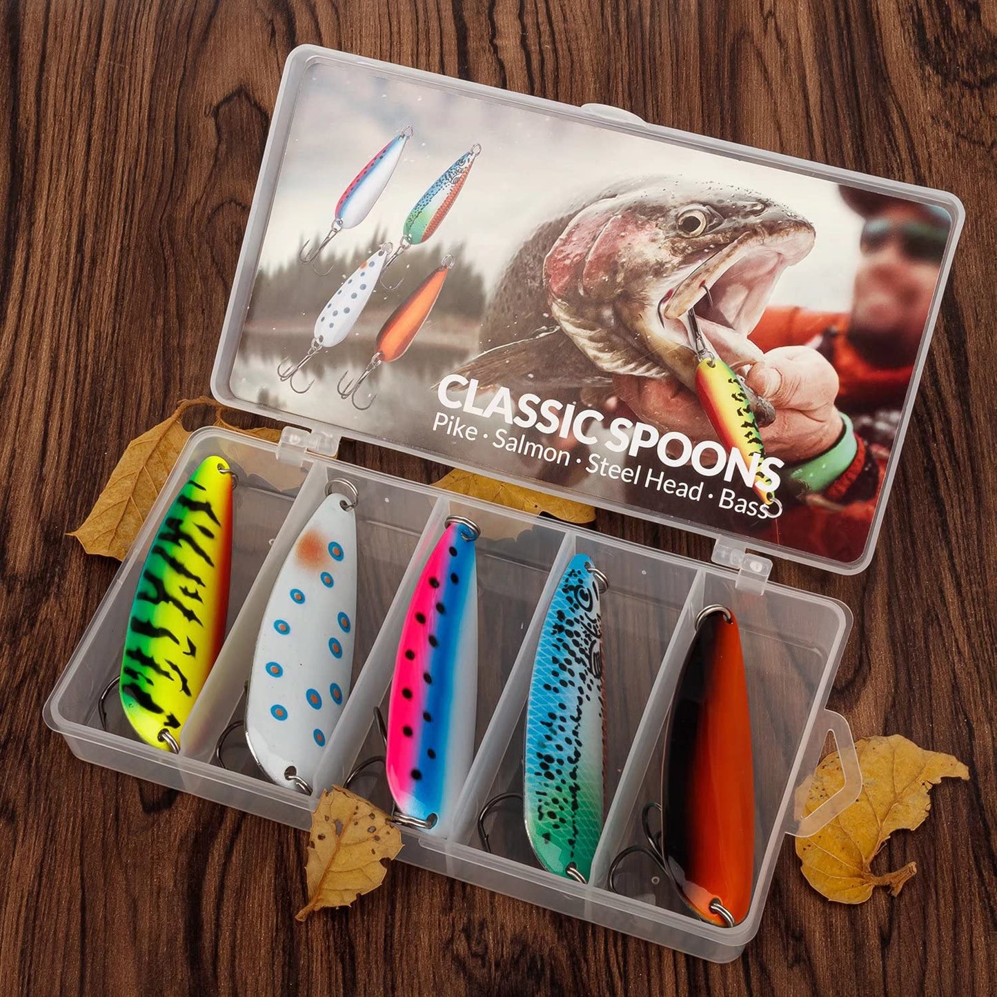 THKFISH 5pcs Saltwater Fishing Lures, Fishing Spoons with Durable Treble Hooks, Jigs Lure for Tuna Salmon Grouper, Sea Fish Jigging Lure, Trolling Spoon for Bass Fish with Tackle Box