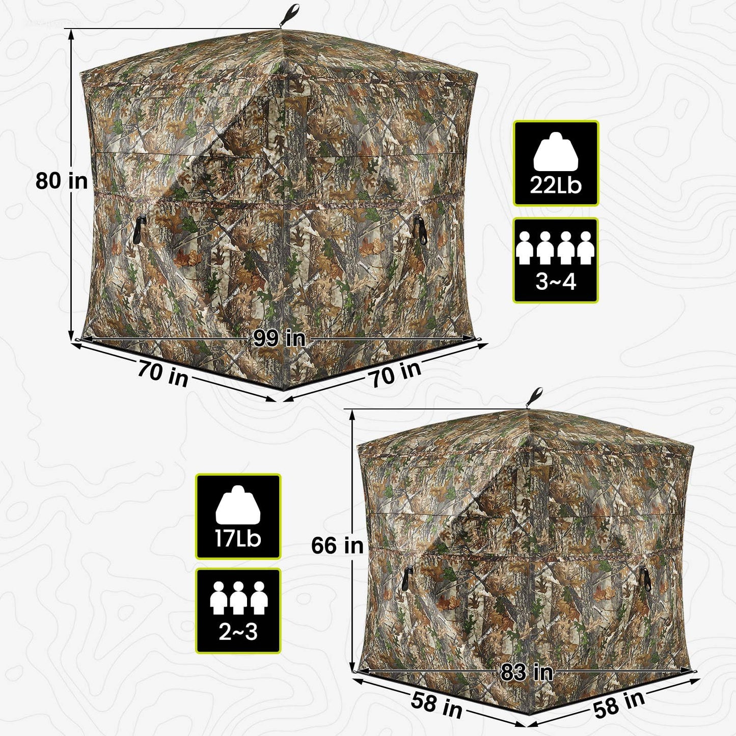 TIDEWE Hunting Blind See Through with Carrying Bag, 2-3 Person Pop Up Ground Blinds 270 Degree, 300D Portable Resilient Hunting Tent for Deer & Turkey Hunting (Camouflage)