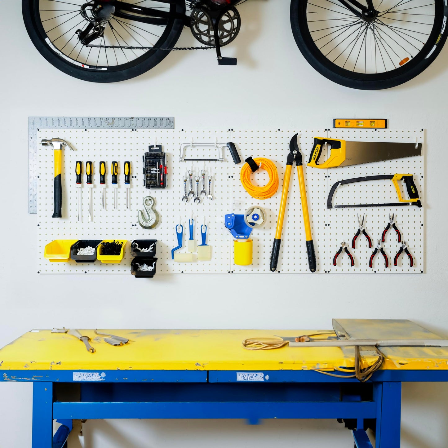 WallPeg Pegboard Wall Organizer - 96” Wide | 4 Pack 24”x16” Heavy Duty Plastic Peg Boards | Made in USA | Garage Tool Storage, Workshop, Craft Room, Office Wall Organizer | Tuff Peg-Board Panels