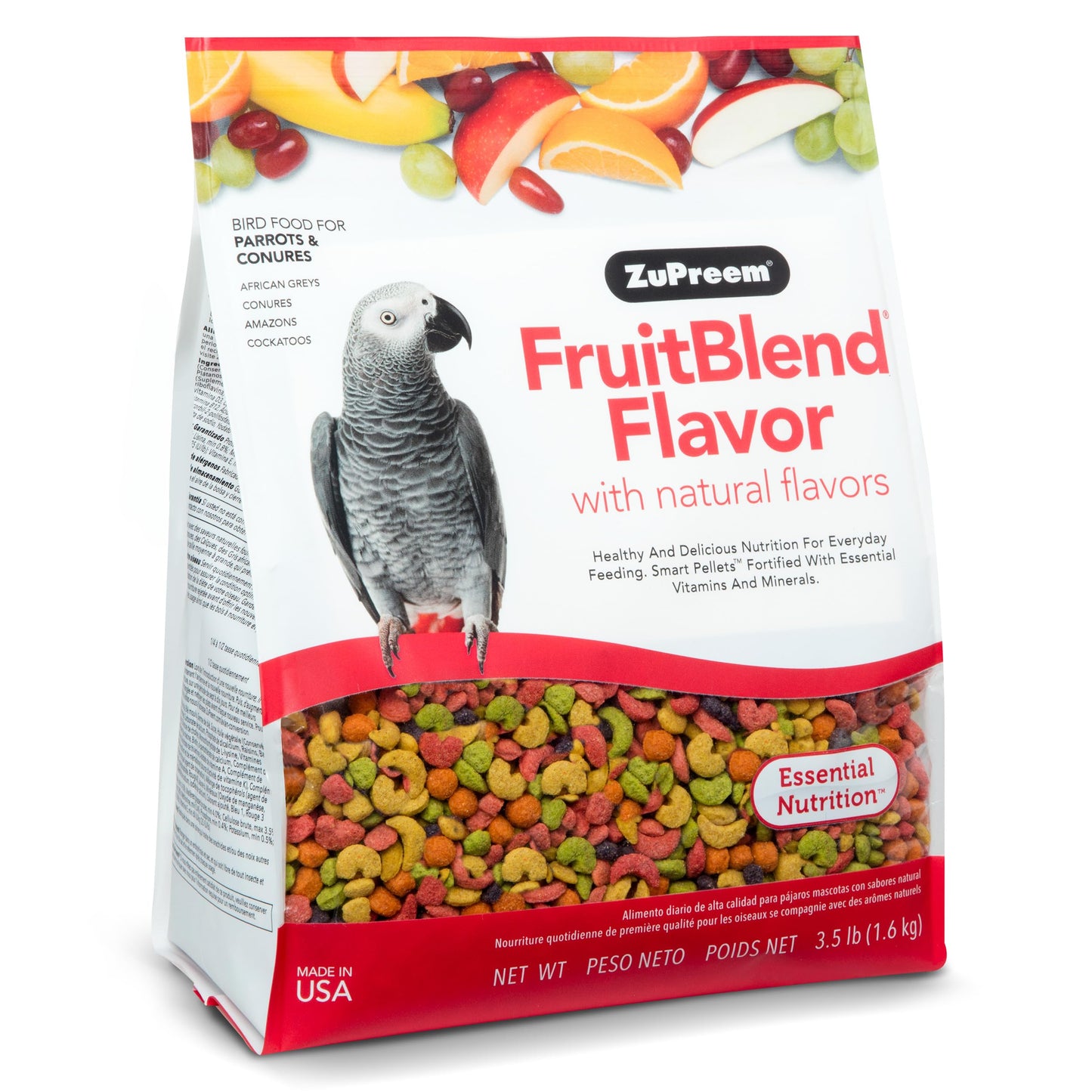 ZuPreem Smart Selects Bird Food, Daily Nutrition for Parrots, Conures, Caiques, African Greys, Eclectus, Small Cockatoos, Bird Feed Pellets & Seed Blend, Parrot Food, (Medium/Large, 4 lb bag)