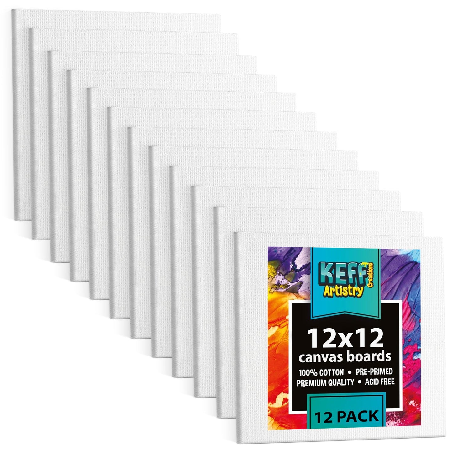 KEFF 24-Pack Bulk Canvas for Painting, 6 of 5x7, 8x10, 9x12, 11x14 Canvas Boards for Painting, Art Supplies for Adults & Kids - 100% Cotton Primed Painting Canvas for Acrylic, Oil, Watercolor, Tempera