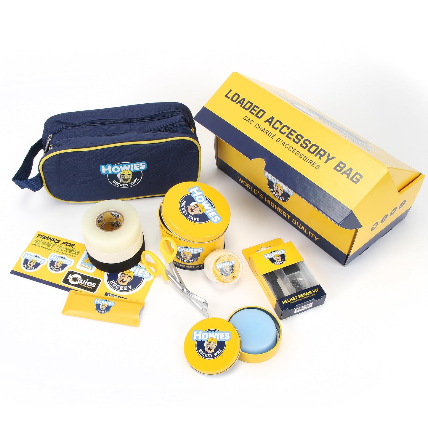 Howies Hockey Loaded Accessory Bag – Includes Stick, Grip, and Shin Pad Tape, Helmet Repair Kit, Fine Skate Stone and More! Ultimate Travel Bag and Gift for Hockey Players & Fans.