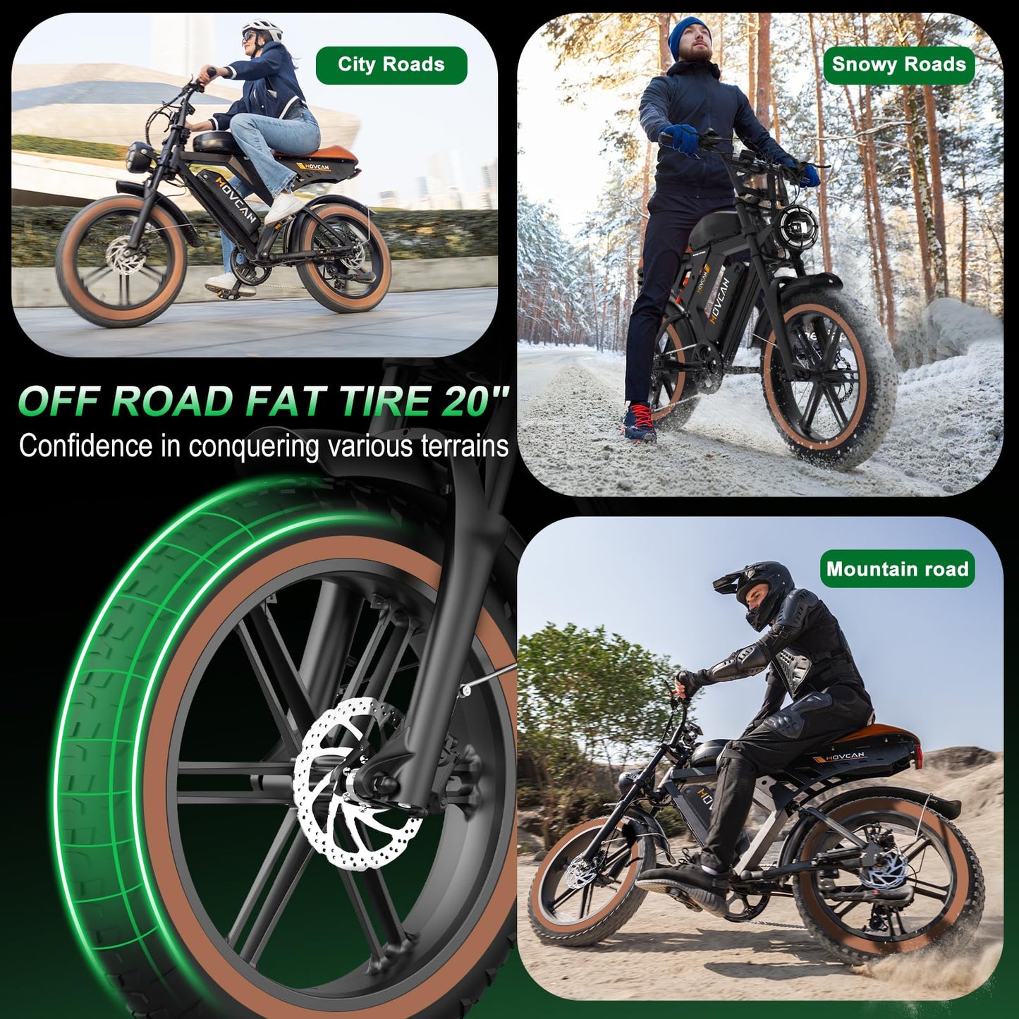 MOVCAN V30MAX/V30 Electric Bike for Adults 1500W/1000W Motor 20" Fat Tire Ebike, 32MPH/28MPH 120/70 Miles,48V 31.2/15.6 AH Dual Battery Hydraulic Disc Brake Electric Motorcycle Bike Full Suspension