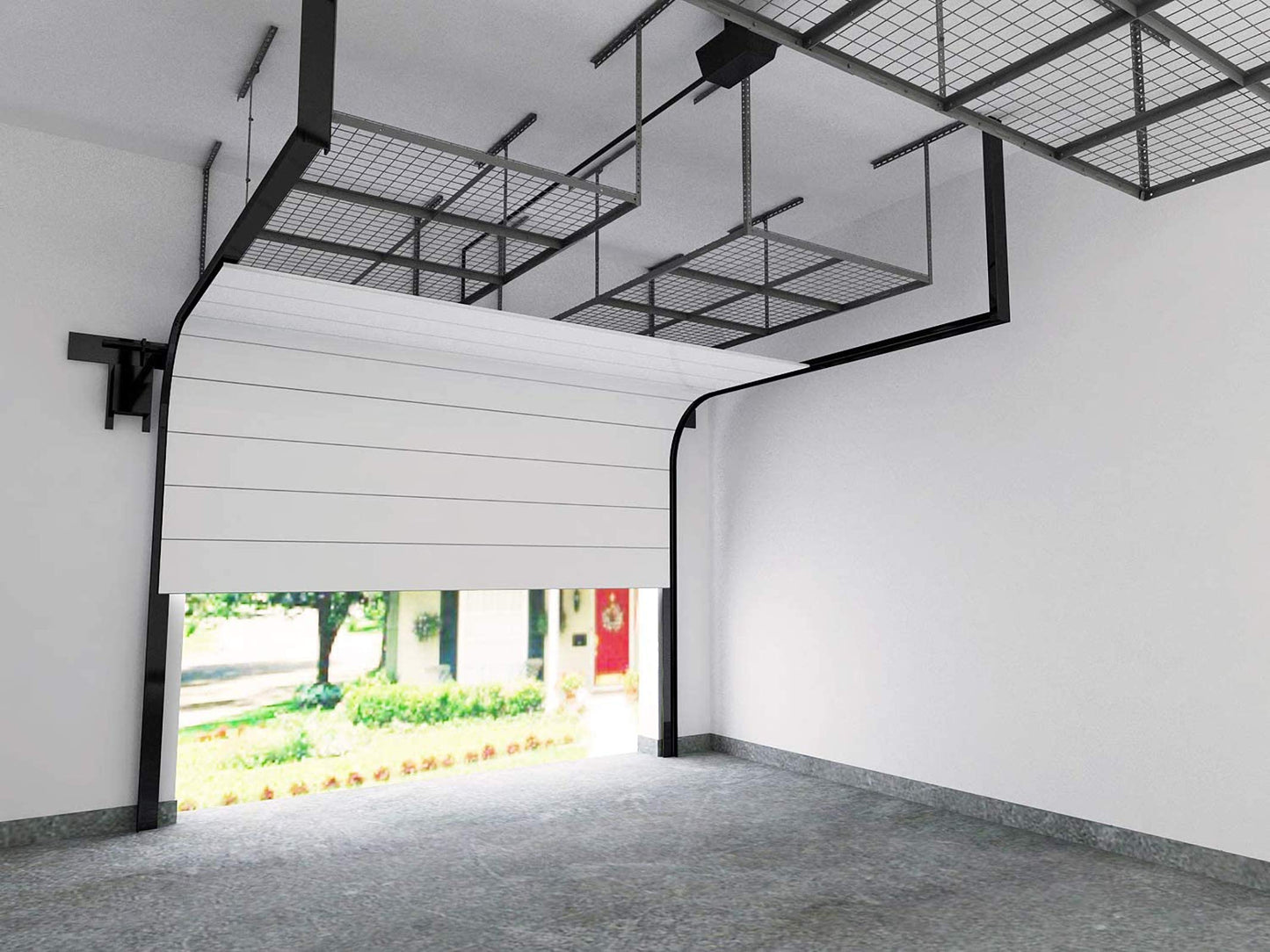 FLEXIMOUNTS 4x8 Overhead Garage Storage Rack, Adjustable Garage Storage Organization Systerm, Heavy Duty Metal Garage Ceiling Storage Racks, 600lbs Weight Capacity, Black