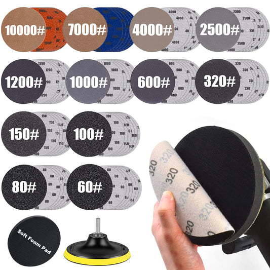 Water Grit Sandpaper 2000/3000/5000/7000/10000 and 5-inch Backing Pad Set, Wet Dry Electric Hook &Loop Sanding Disc with Pad, Grinding Abrasive Paper and Orbital Sander Polisher