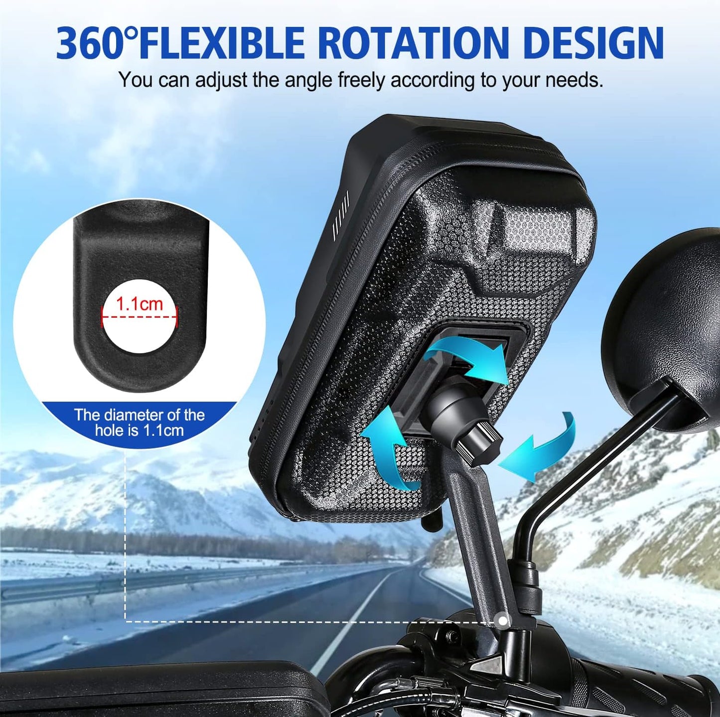 BKNOOU Motorcycle Phone Holder Waterproof Motorcycle Cell Phone Mount 360°Rotation Anti-Shake Upgrade Sun Visor Rain Cover Rearview Mirror Phone Holder Motorbike for Smartphone 4.5" to 6.9"