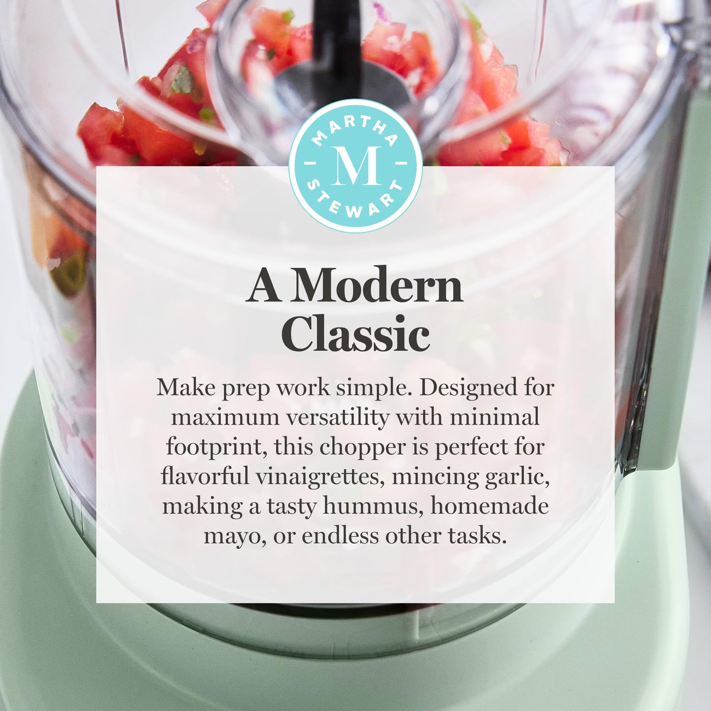 Martha Stewart 3 Cup Electric Food Chopper, Vegetable & Herb Mini Food Processor, 24oz BPA-Free Bowl, Stainless Steel Blades, Pour Spout, Dicing, Mincing, Chop & Puree, Dishwasher Safe, Caviar