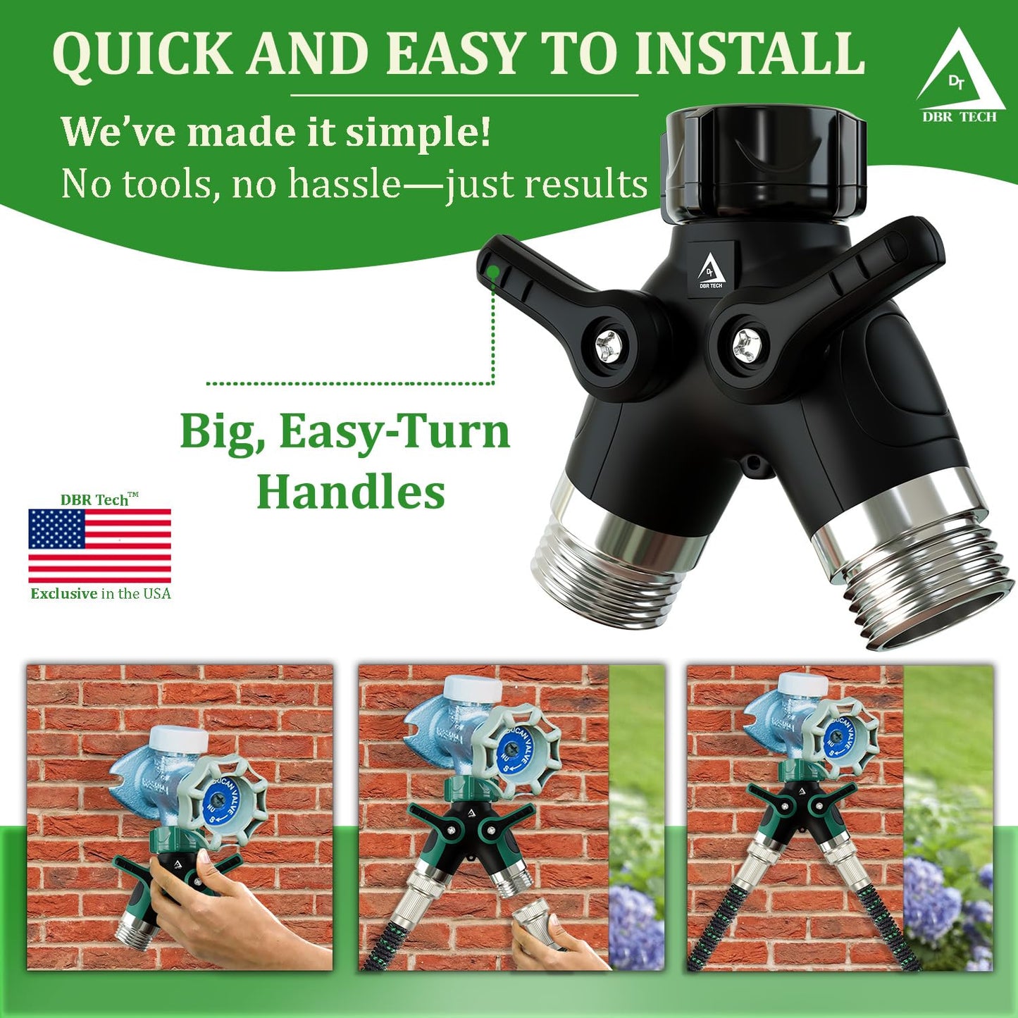 Hose Splitter 2 Way, Heavy Duty Metal Connector, Two Way Garden Hose Splitter, High Flow Spigot Faucet Bib Adapter, Solid Double Y Shut Off Valve for Outdoor Gardening Hoses, Orange