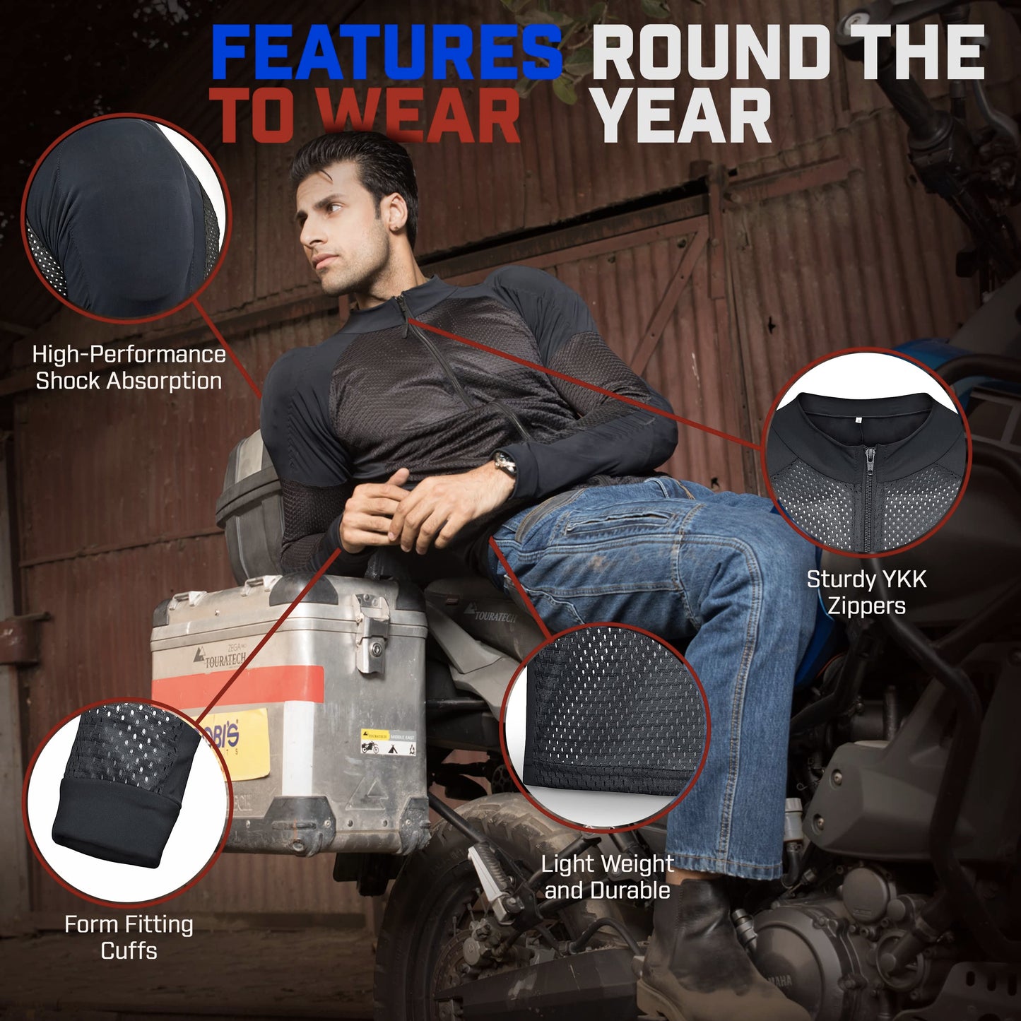 WICKED STOCK Mesh Armored Motorcycle Shirt - CE Level 2 Unisex Motorcycle Protective Shirt for Summer with Removable Padding
