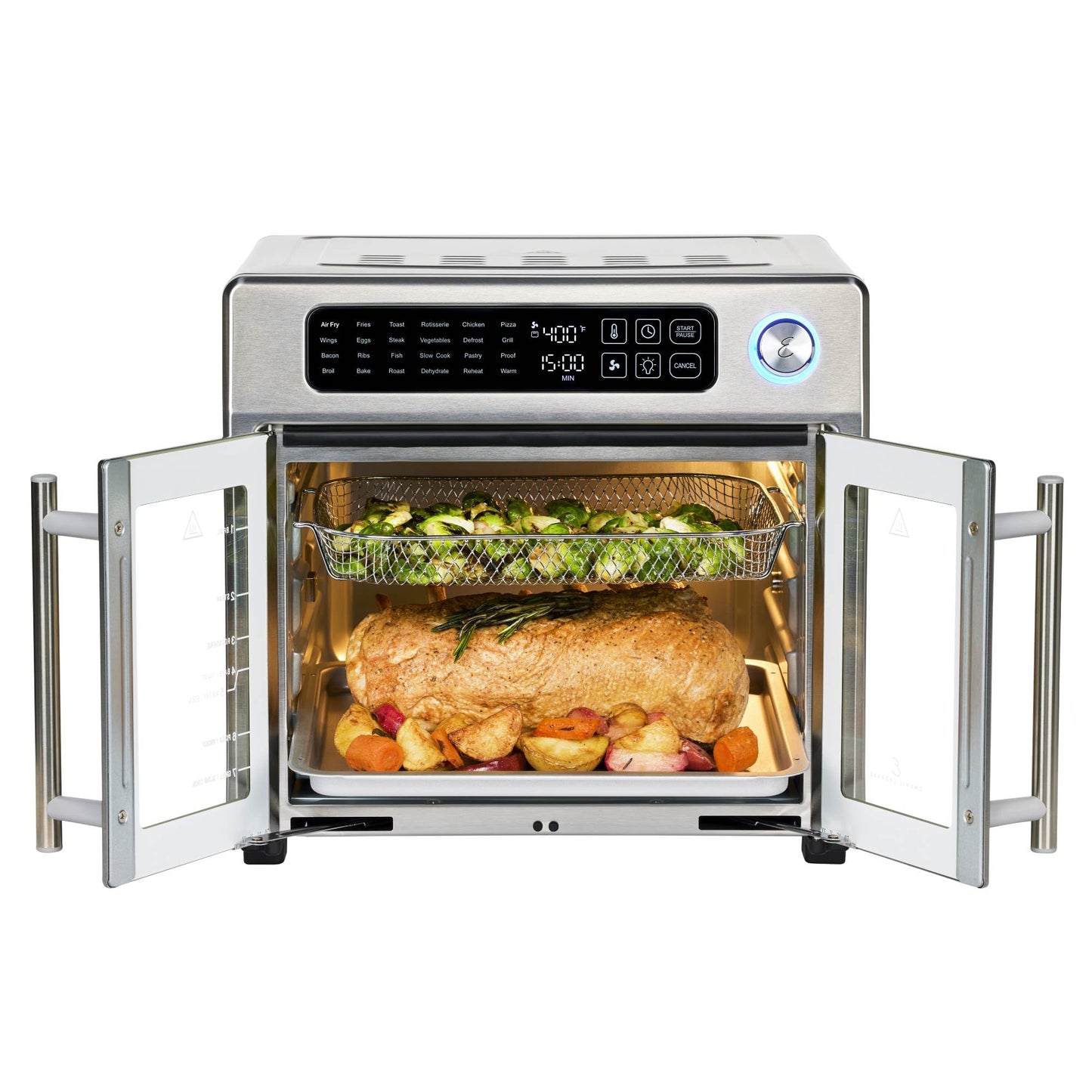 Emeril Lagasse Extra Large French Door Air Fryer Toaster Oven Combo, 24 Cooking Functions and Digital Controls, 7 Accessories Included, Stainless Steel Finish, 26QT Capacity