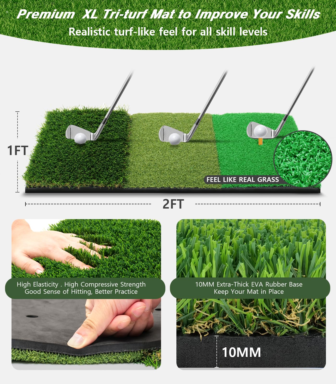 Golf Net, 10x7ft Golf Practice Net with Tri-Turf Golf Mat, All in 1 Home Golf Hitting Aid Nets for Backyard Driving Chipping Swing Training with Target/Mat/Balls/Tee/Bag - Gift for Men