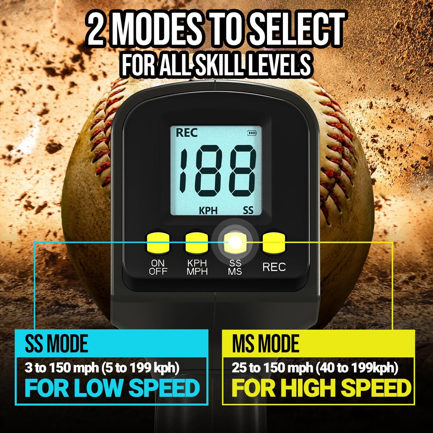 WEEPALM Baseball Radar Gun - Accurate Speed Sensors Baseball Speed Training Equipment with LED+LCD Dual Display,Handheld or Hand Free Speed Radar Gun for All Baseball Players| with Tripod