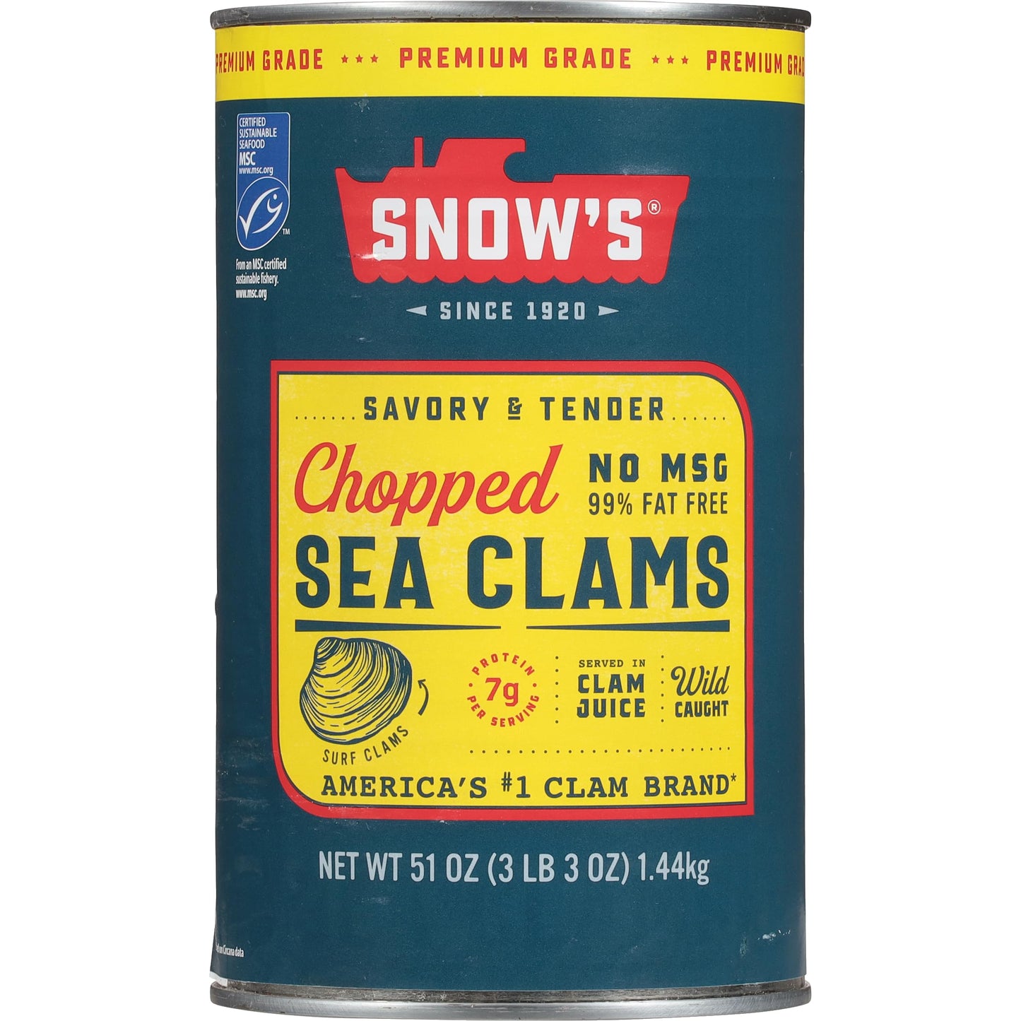 Snow's Ocean Chopped Clams Canned, 51 oz Can - 7g Protein per Serving - Gluten Free, No MSG, 99% Fat Free - Great for Pasta & Seafood Recipes