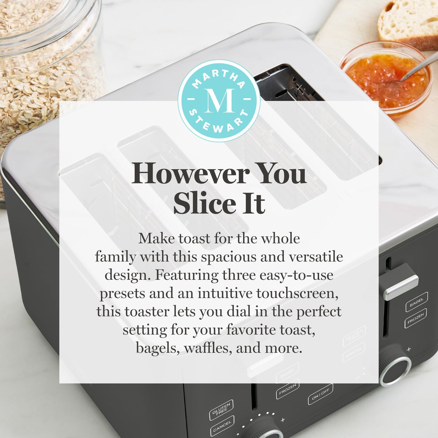 Martha Stewart 4 Slice Toaster, 10 Shade Settings with Defrost, Cancel, Bagel & Gluten-Free, Extra-Wide Self-Centering Slots for Waffles, Artisan Bread, Removable Crumb Tray, Cord Wrap,1800W, Honeydew