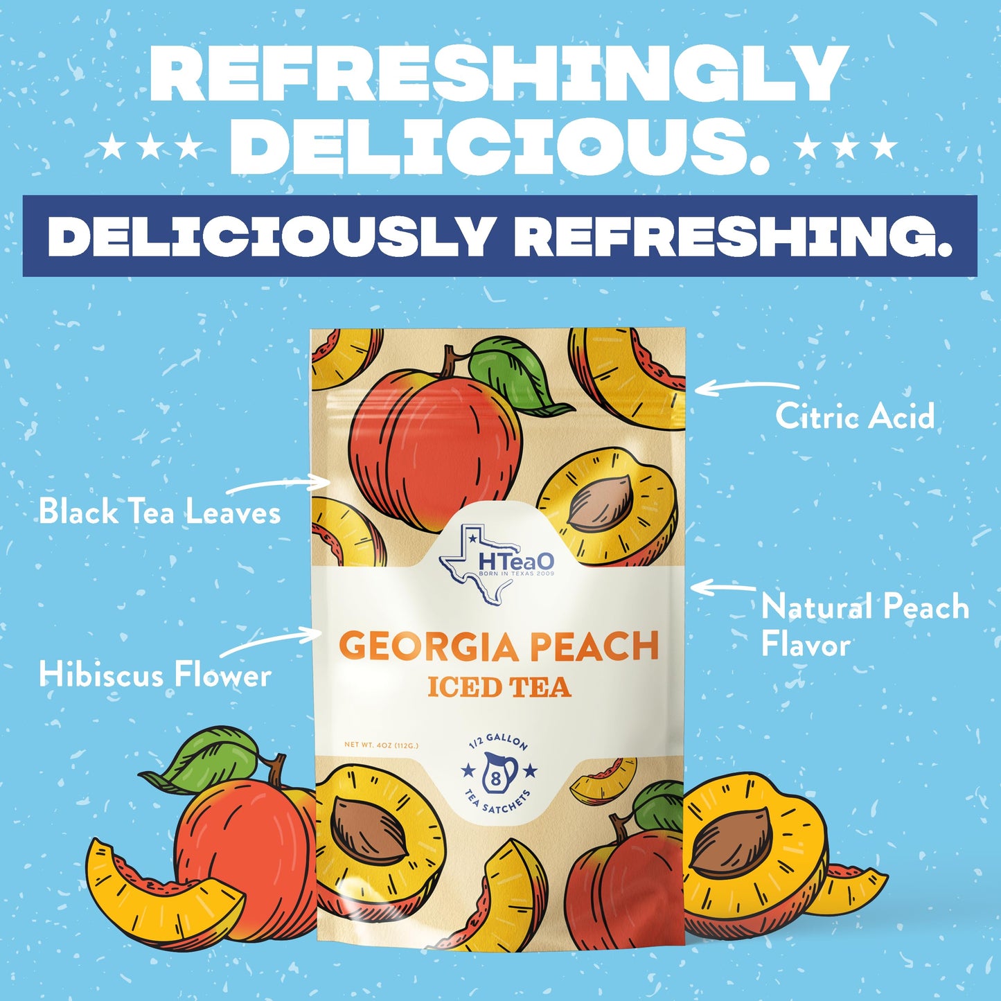 HTeaO Watermelon Texas-Style Flavored Iced Tea Bags for Summer – Instant Ice Tea Packets for Quick Brew - Loaded Tea Sachets Ready in 5 Minutes (16-Count, Makes 8 Gallons Total)