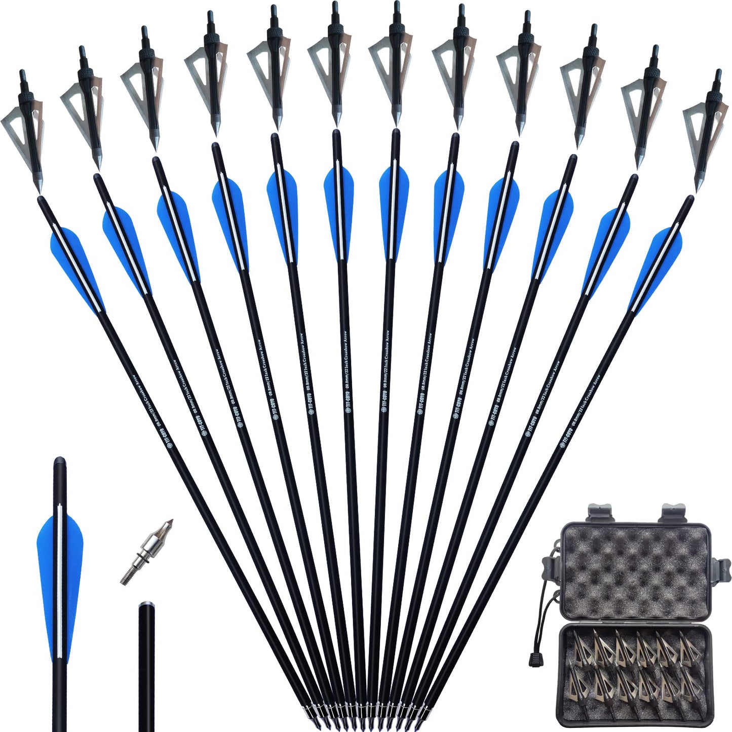 20 22 Inch Crossbow Bolts and Crossbow Broadheads Set Carbon Crossbow Arrows for Hunting and Outdoor Practice, 12pcs Arrows 12pcs Broadheads(24 Pack)