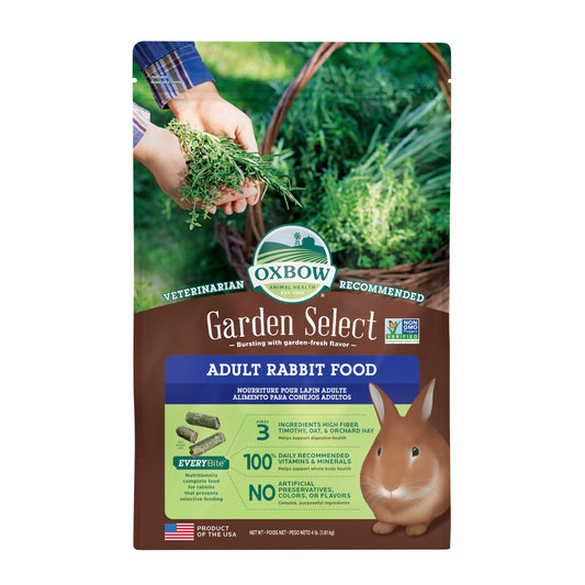 Oxbow Animal Health Garden Select Rabbit Food, Adult Rabbit, Made Timothy Hay, Vitamin & Mineral Rich Pet Food Pellets, Bunny Supplies, Made in USA, High Fiber, 4 lb Bag