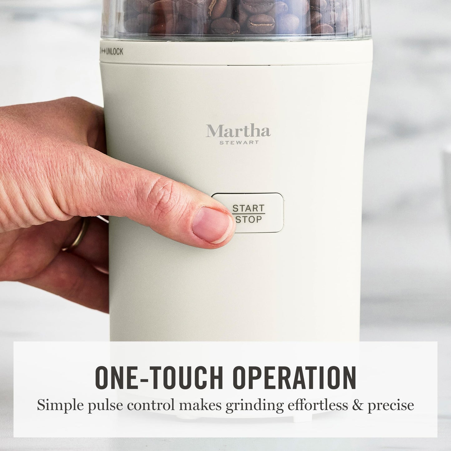 Martha Stewart Electric Coffee & Spice Grinder, Dual 2.5oz Removable Bowls, Storage Lids, Stainless Steel Blades, One Touch Pulse Control, 2-in-1 Compact, Beans & Spices, Herbs & Nuts, Sky Blue