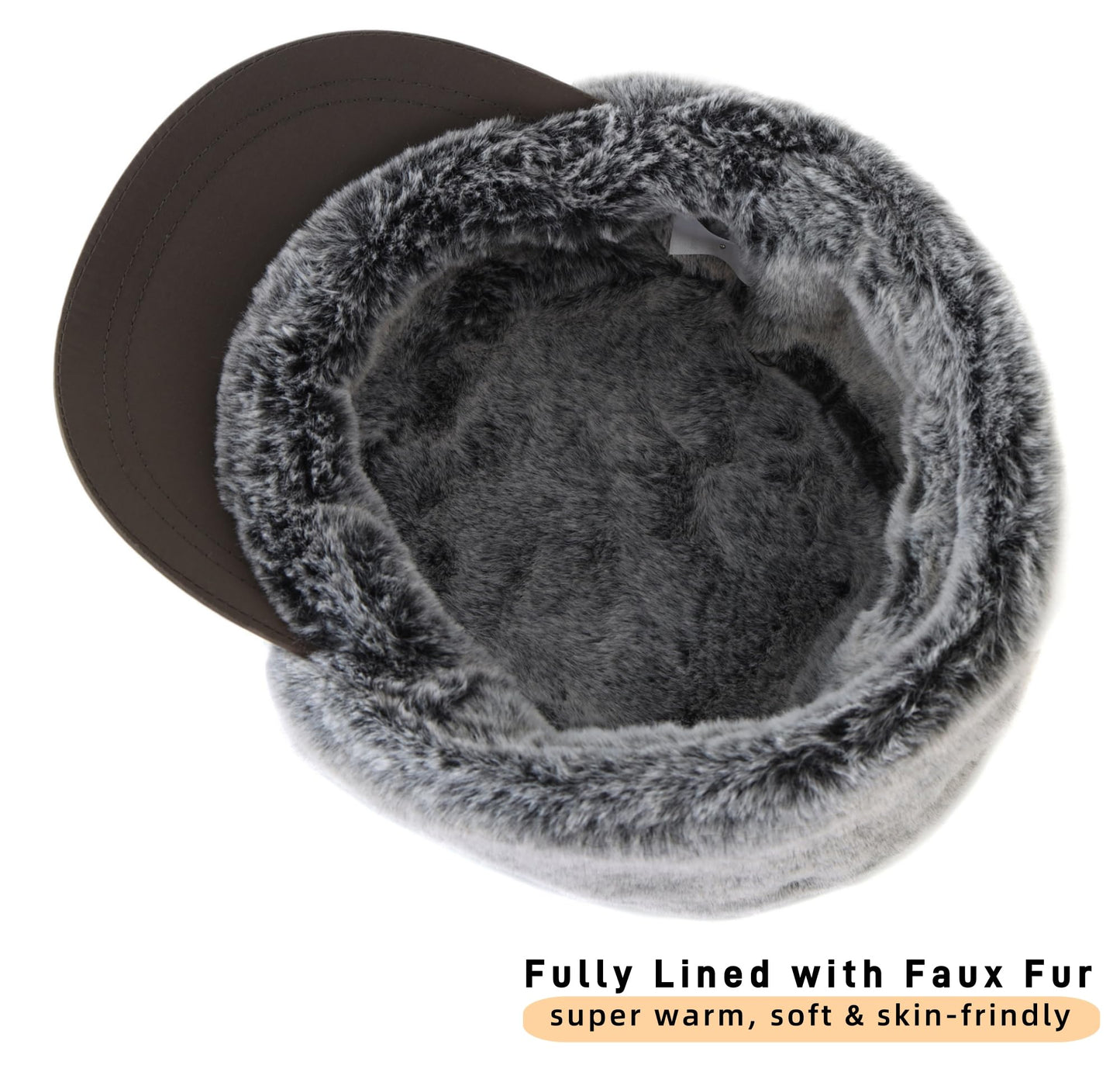 Connectyle Men's Winter Hat with Visor Warm Earflaps Hat Fully Lined Faux Fur Baseball Cap Trapper Hunting Hats