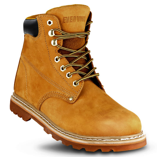 Work Boots for Men Soft Toe – 6inch Leather Boots for Construction Rubber Sole Working botas de trabajo para hombre, “Tank” Workboots