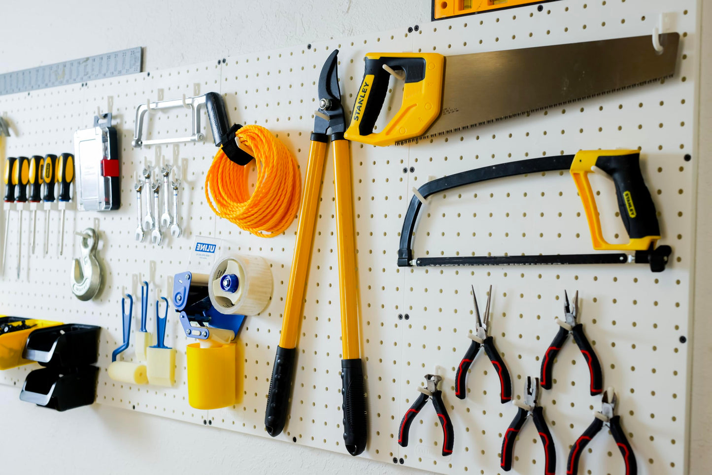 WallPeg Pegboard Wall Organizer - 96” Wide | 4 Pack 24”x16” Heavy Duty Plastic Peg Boards | Made in USA | Garage Tool Storage, Workshop, Craft Room, Office Wall Organizer | Tuff Peg-Board Panels