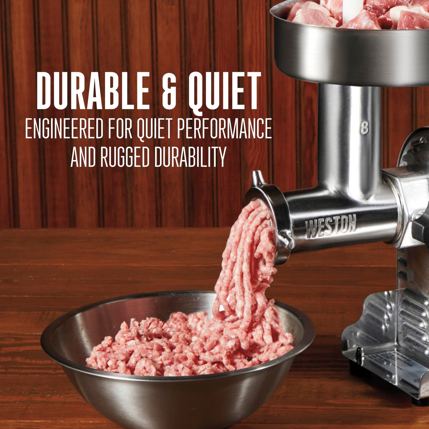 Weston Pro Series Electric Meat Grinder, Commercial Grade, 1120 Watts, 1.5 HP, 14lbs. Per Minute, Stainless Steel (10-2201-W)