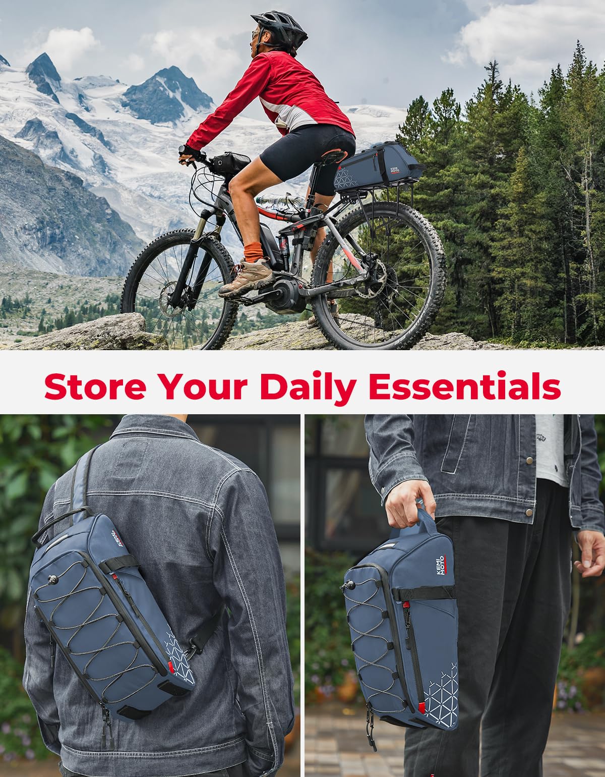 KEMIMOTO Rear Bike Rack Bag - 8L PVC Water Resistant Ebike Bags for Bicycle Rear Rack, Bicycle Trunk Pannier for Commuter Travel Shopping and Cycling (Black)