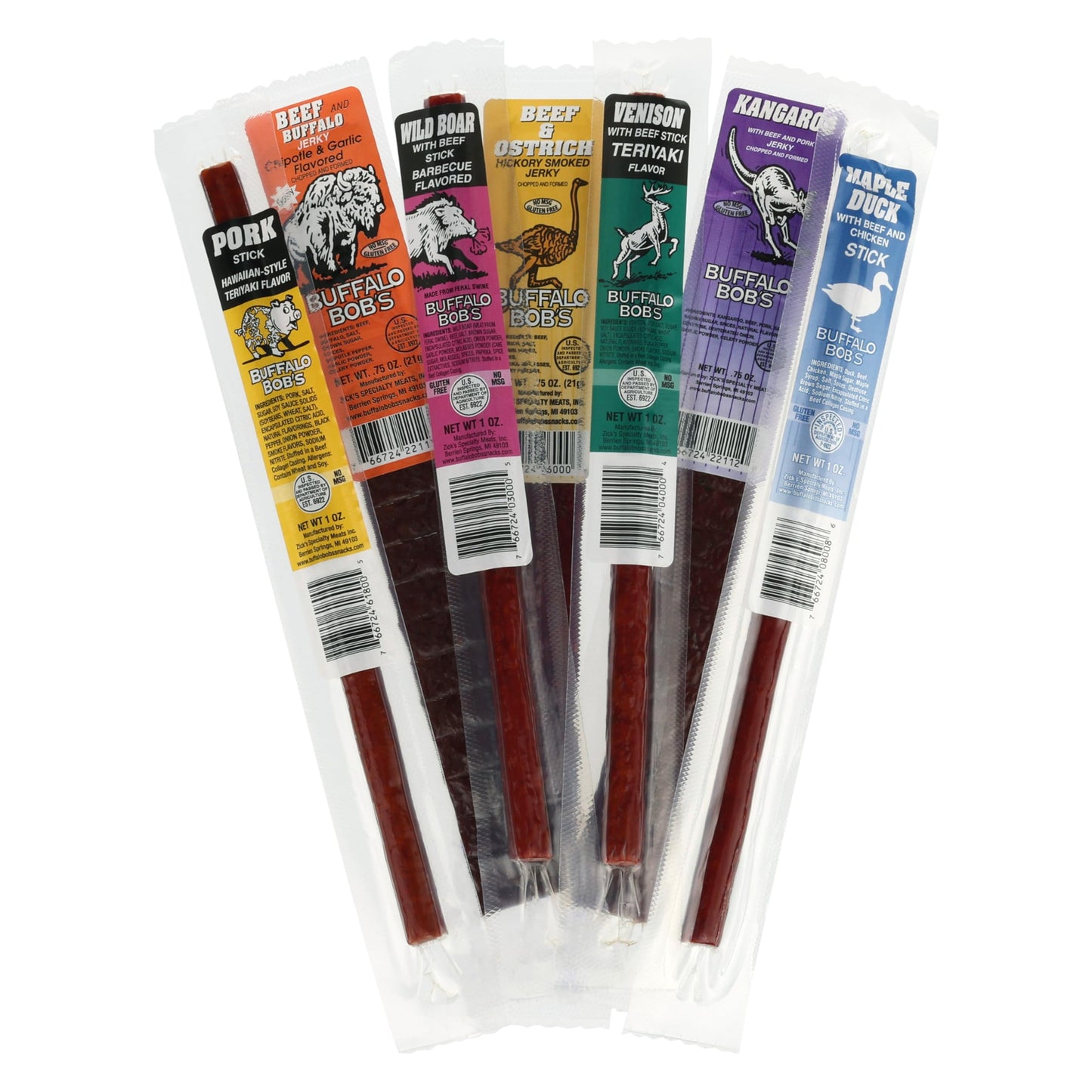 Buffalo Bob's Exotic Jerky Set- Staff Favorite 20 Piece Assortment: Alligator, Buffalo, Venison, Wild Boar, Duck, Elk - BBQ, Cajun, Peppered, Teriyaki