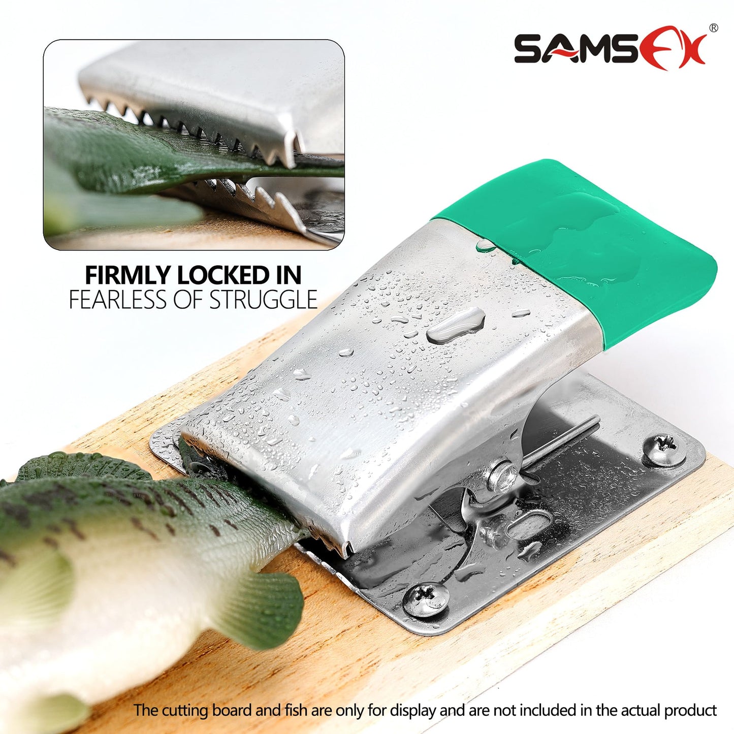 SAMSFX Fish Cleaning Board Tools Fillet Clamp w/Screws Deep-Jaw Fish Tail Clip Board for Scaling Table Bait (Fish Clamps with Black Grip)
