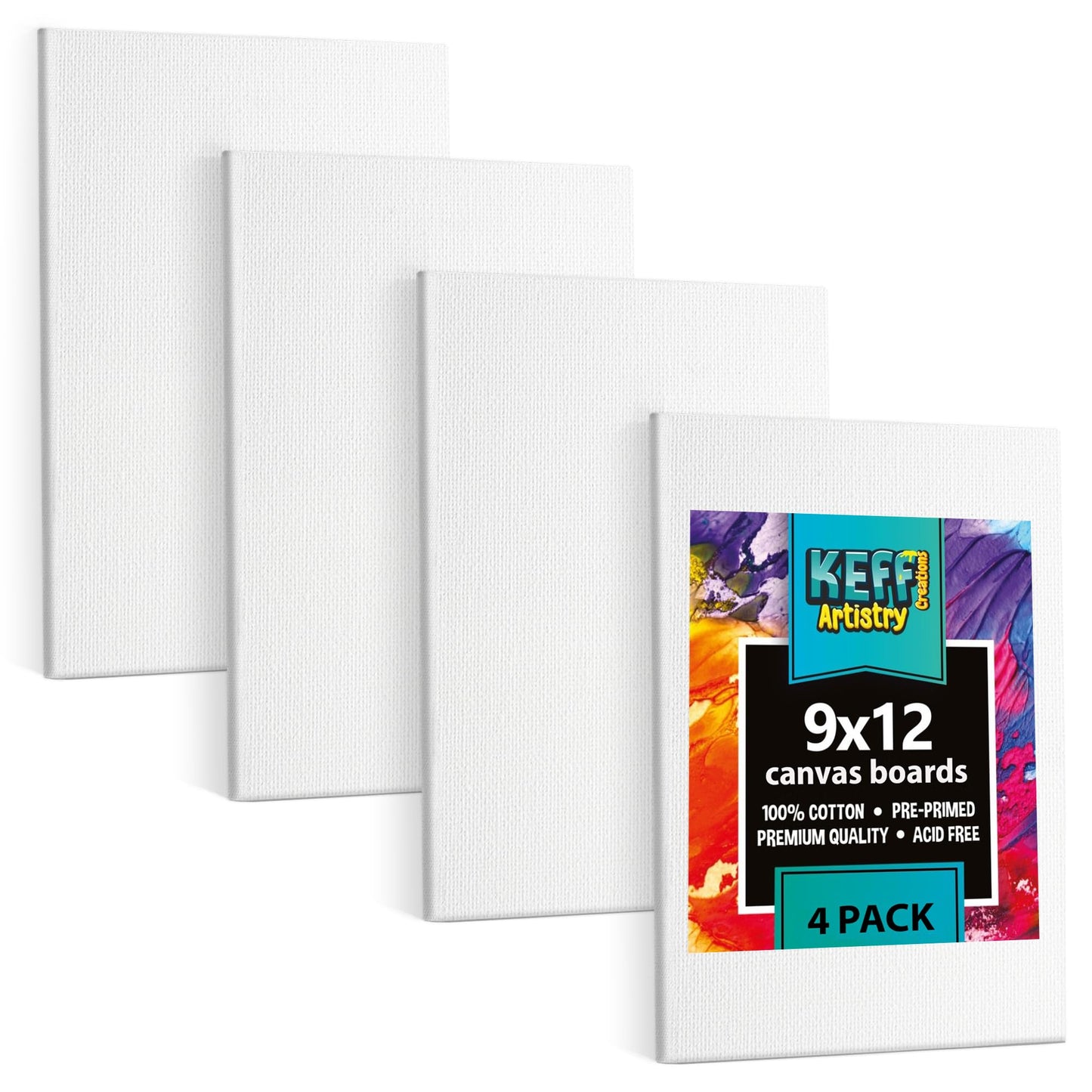 KEFF 24-Pack Bulk Canvas for Painting, 6 of 5x7, 8x10, 9x12, 11x14 Canvas Boards for Painting, Art Supplies for Adults & Kids - 100% Cotton Primed Painting Canvas for Acrylic, Oil, Watercolor, Tempera