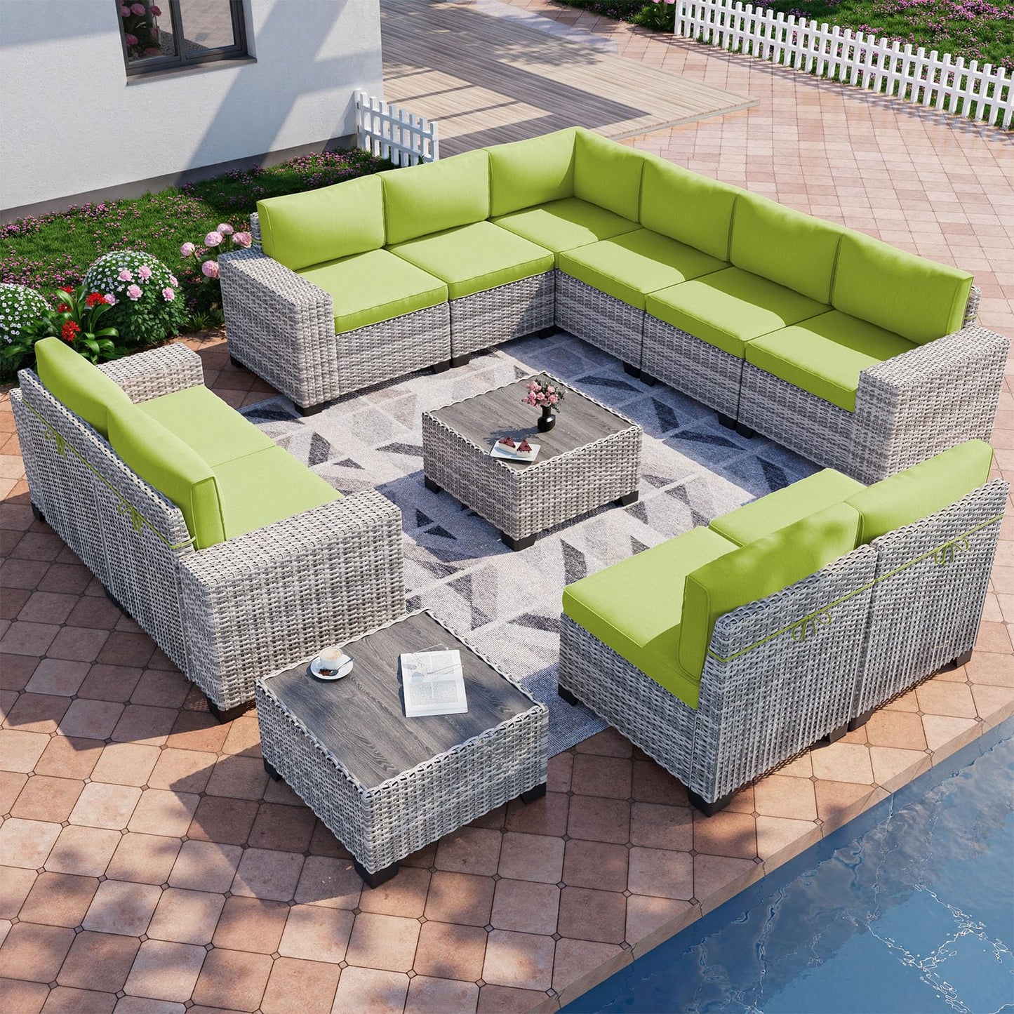 6-Piece Outdoor Patio Furniture Set Wicker Sectional Sofa Set, Patio Conversation Set with Thickened Cushions & Coffee Table for Garden, Backyard, Poolside, Beige