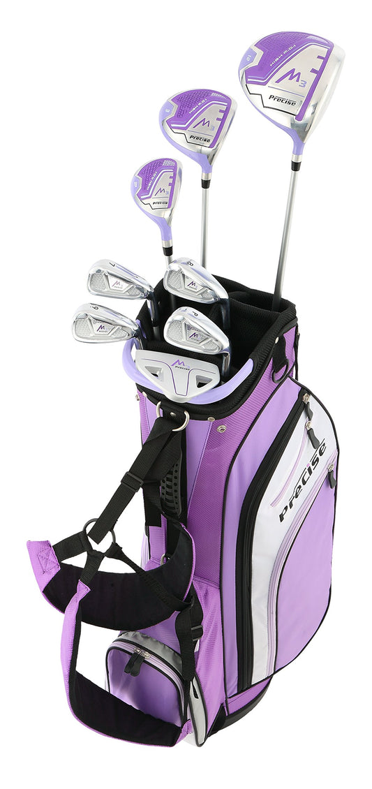 Precise M3 Complete Womens Golf Clubs Set, Includes Driver, Fairway, Hybrid, 7-PW Irons, Wedge, Putter, Stand Bag, 3 H/C's Purple, Golf Clubs Women Right Handed, Comes in 3 Sizes