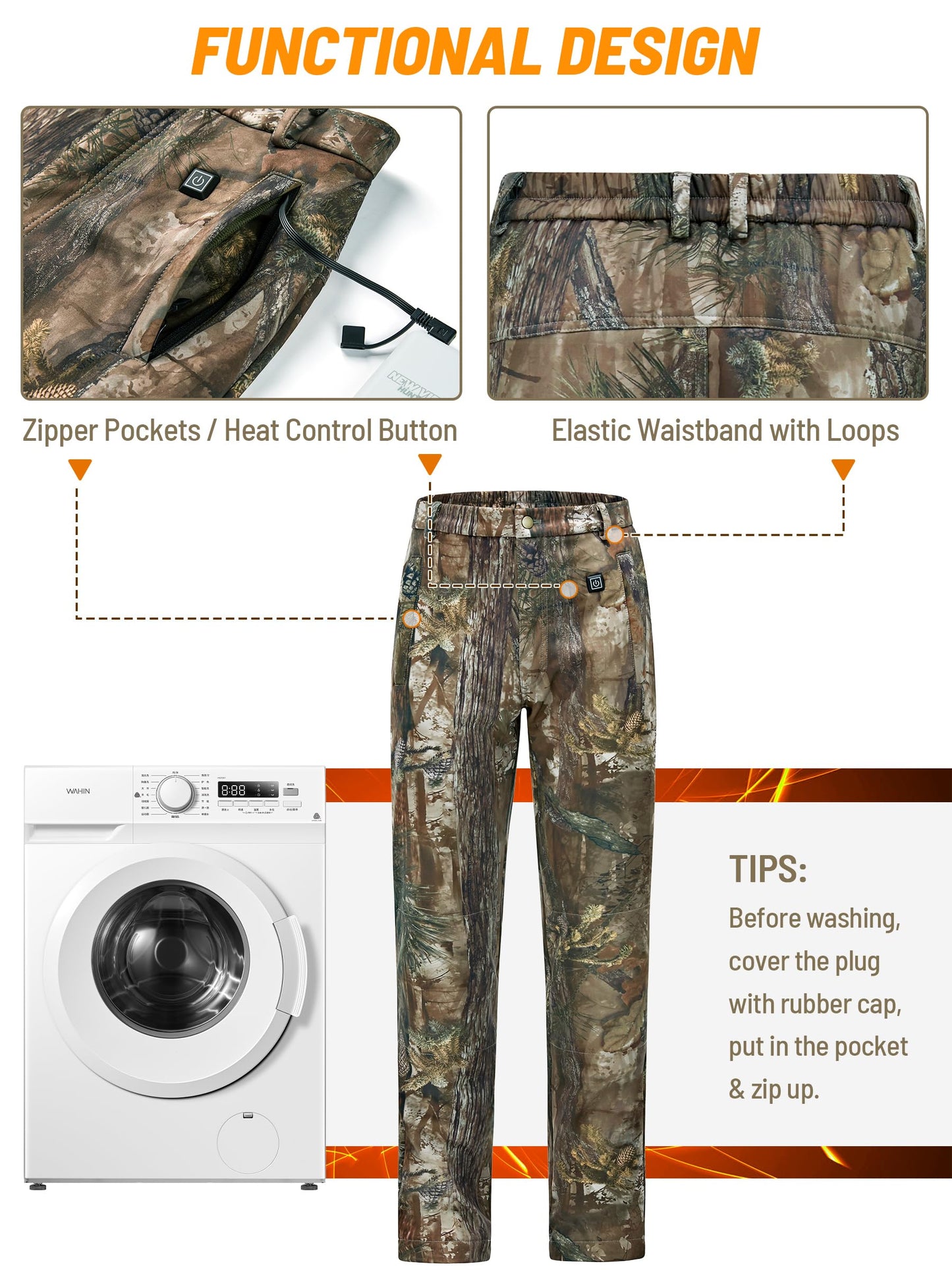NEW VIEW Women Camo Heated Pants with 10000mAh Battery Pack, Fleece Lined Insulated Hunting Pants for Cold Winter Outdoors