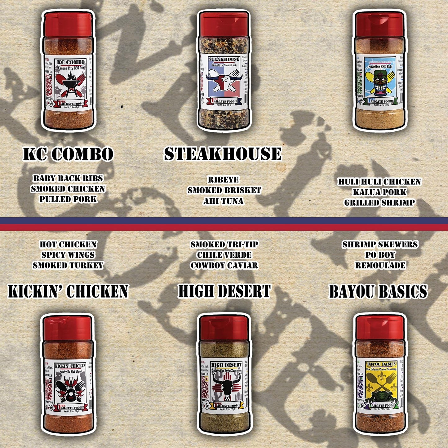 THE TAILGATE FOODIE Rare Pitmaster Gourmet Seasonings | 8 pc Grill Essentials Gift Set | 6 Secret Competition BBQ Spice Blends for Ribs, Pork, Brisket, Chicken, Fish, Steak *Great Christmas Gift*