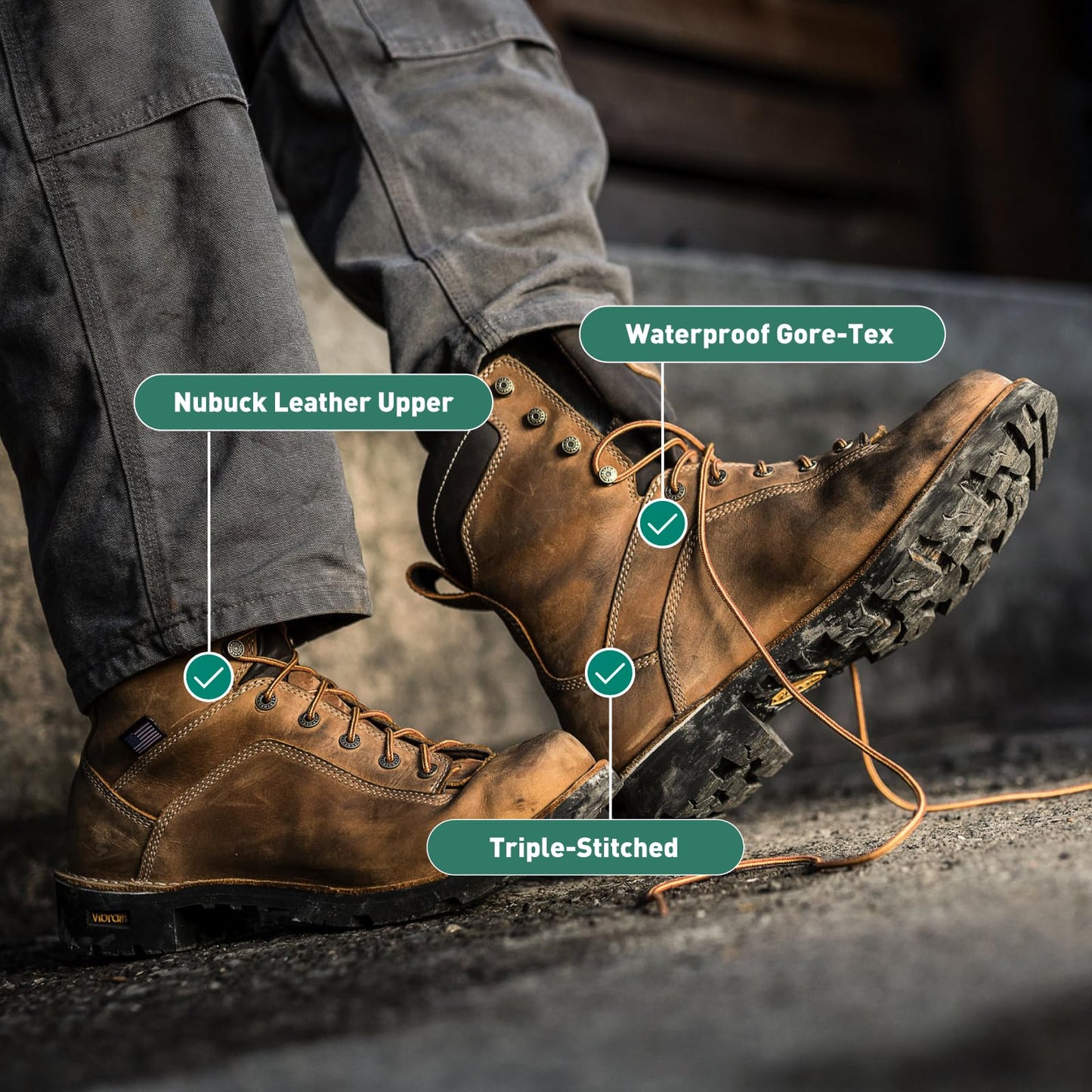 Danner 8” Quarry USA Waterproof Work Boots for Men - Full-Grain Leather with Gore-Tex, 3-Density Cushion Footbed & Traction Heel Outsole, EH Resistant