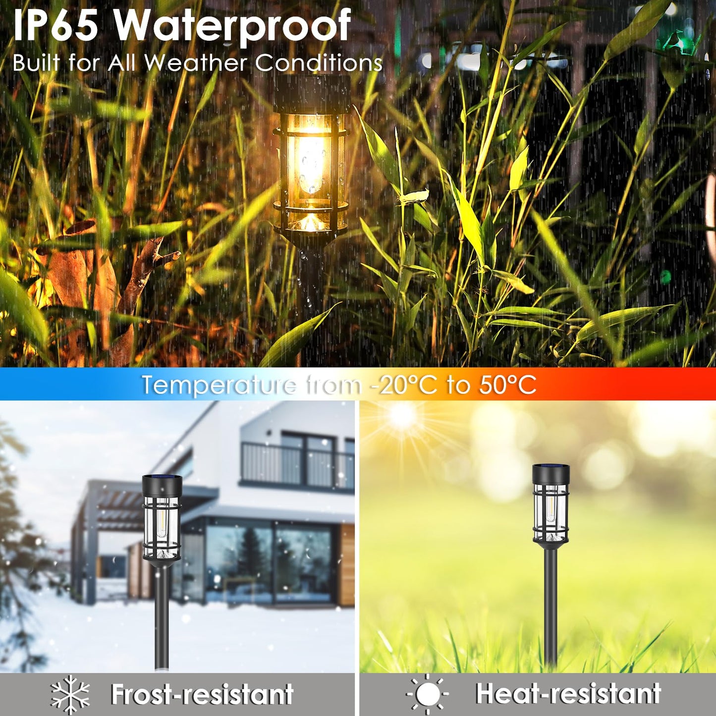 Solar Pathway Lights, 8 Pack LED Solar Lights Outdoor Waterproof, Glass Metal Garden Lighting for Yard Path Landscape Lawn Walkway Driveway, 3000K