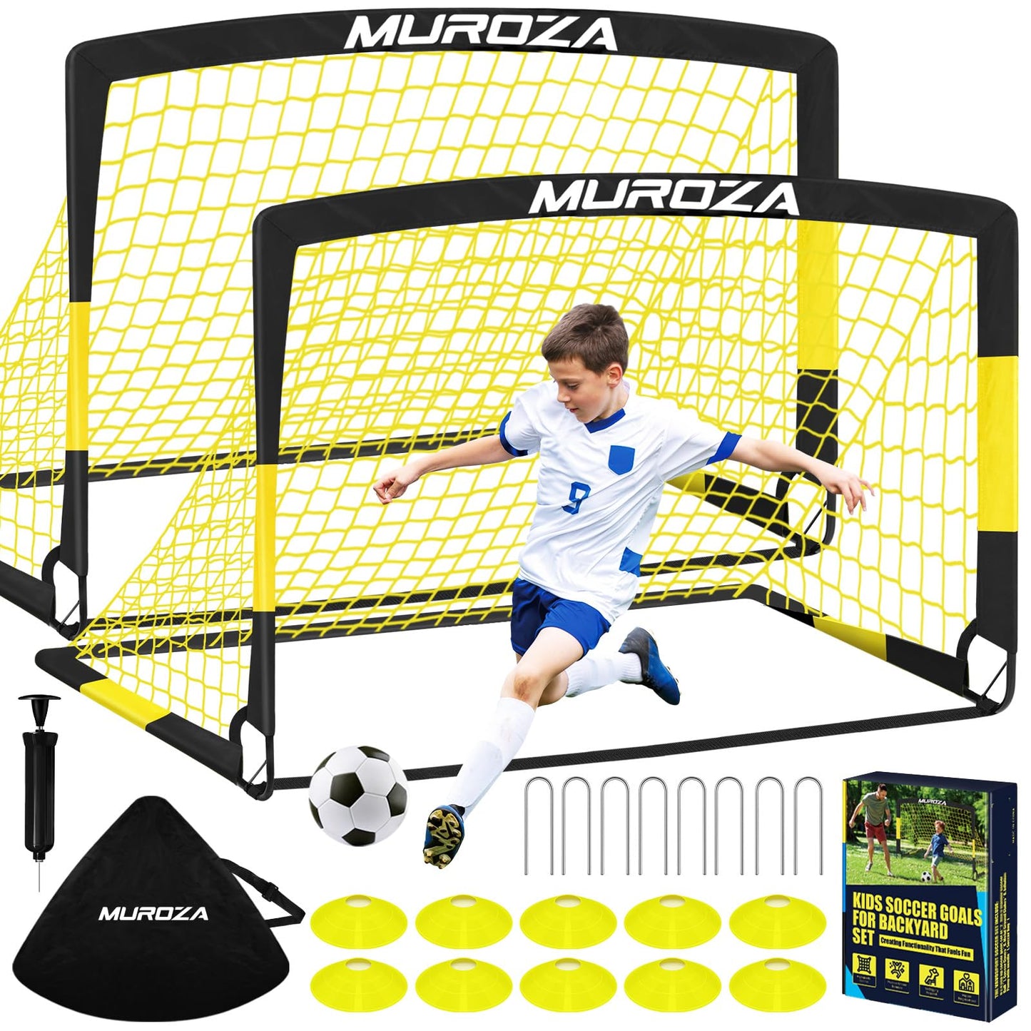 Soccer Goal, Kids Soccer Goals for Backyard Set, 2 Pack of 4x3 ft Portable Pop Up Soccer Net with Soccer Ball, Cones, Complete Training Equipment for Youth, Toddler Outdoor Sports Games
