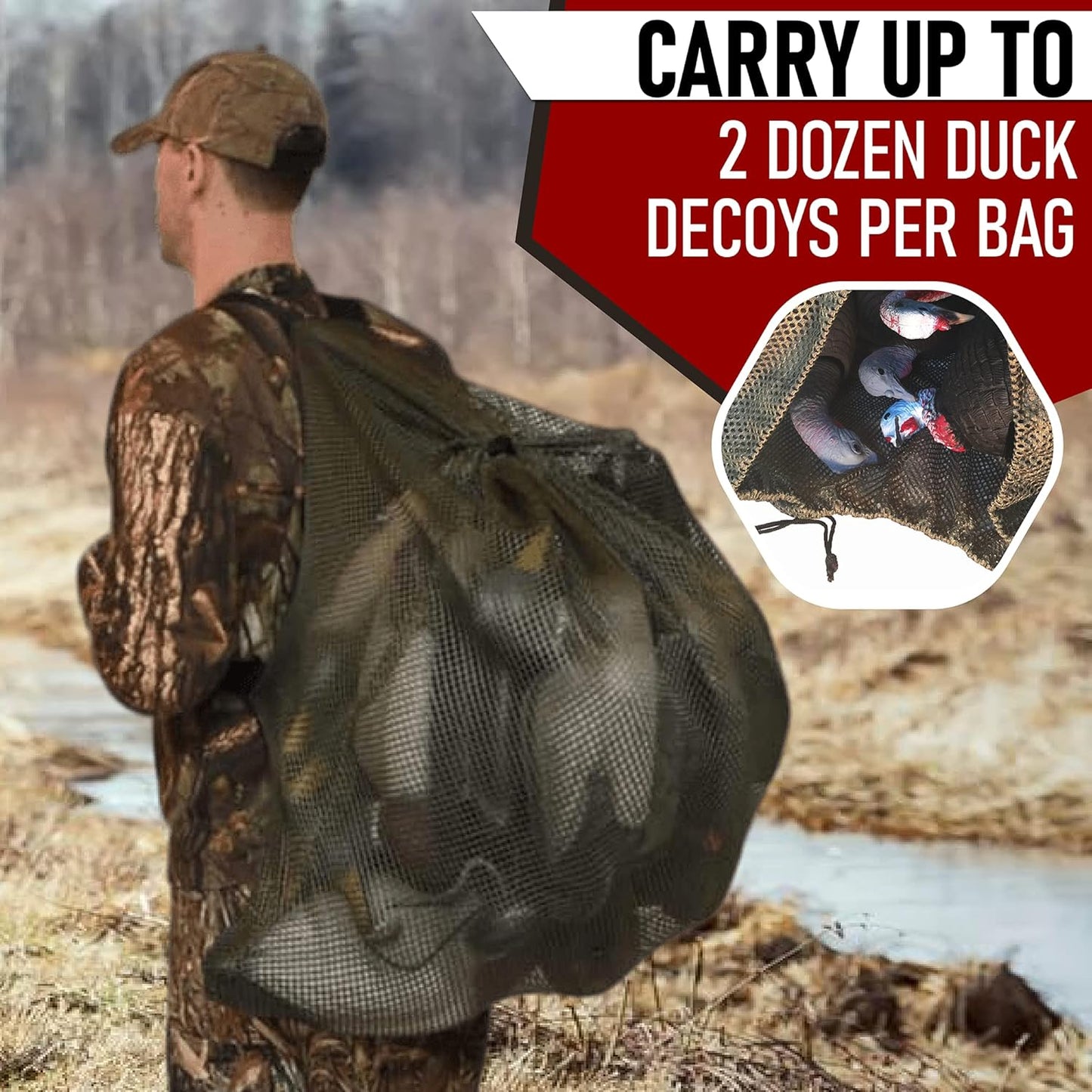 DecoyPro Mesh Decoy Bags - Hunting Equipment to Protect Turkey, Goose & Duck Decoys - 2 Decoy Bag Bundle - Fits Up to 2 Dozen Decoys