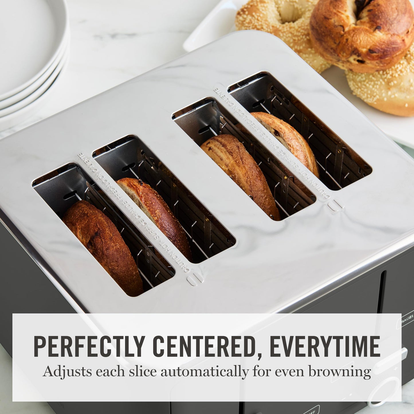 Martha Stewart 4 Slice Toaster, 10 Shade Settings with Defrost, Cancel, Bagel & Gluten-Free, Extra-Wide Self-Centering Slots for Waffles, Artisan Bread, Removable Crumb Tray, Cord Wrap,1800W, Honeydew