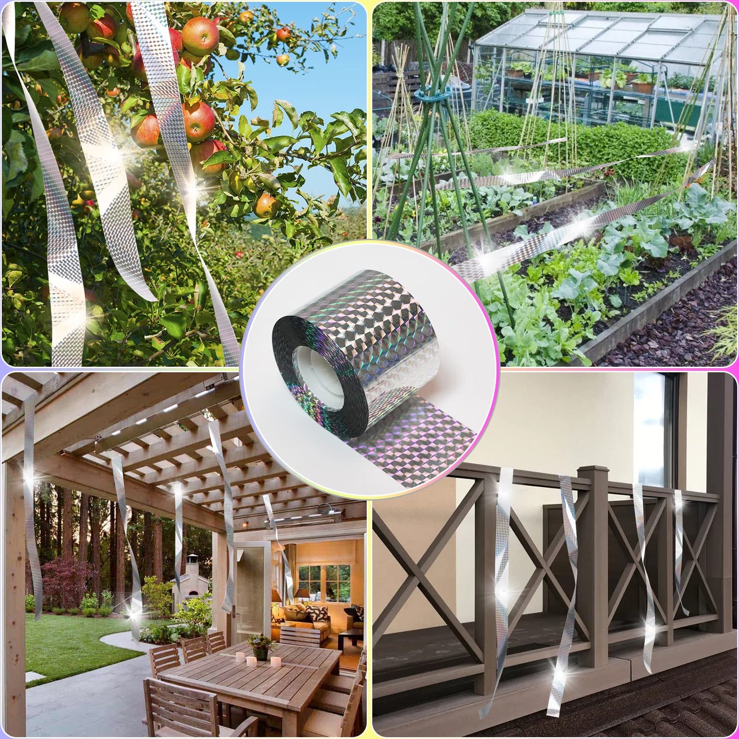 Bird Scare Tape Ribbon(700FT) Reflective Tape Keep Birds Away Outdoor,Double Side Bird Flash Tape, Scare Geese, Pigeon, Duck, Woodpecker