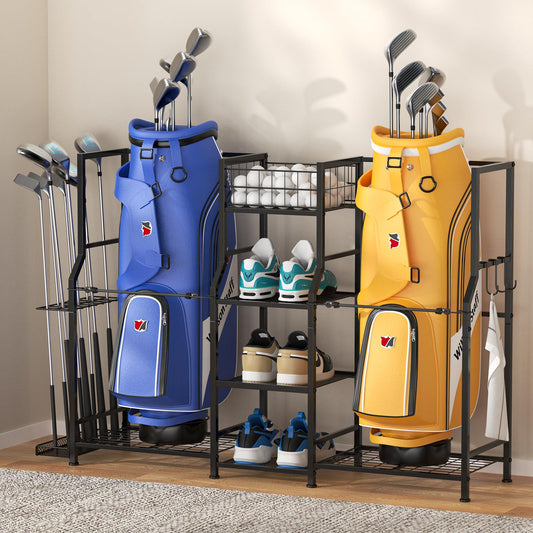 samstar Golf Storage Garage Organizer, Golf Bag Storage Stand 2 Golf Bags and Equipment Accessories, Storage Rack for Home, Garage, Golf Clubs