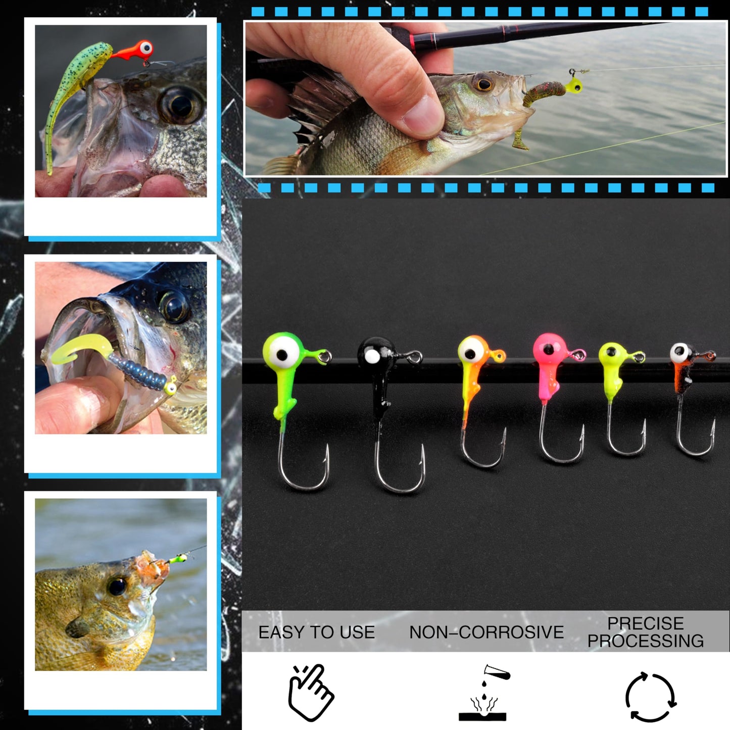 AGOOL Fishing Jig Heads Hooks Kit, 35/60pcs Fishing Lures Jig Heads with Ball Head Crappie Jig Heads Fishing Jig Hooks for Bass Trout Soft Worm Shrimp Lures Freshwater Saltwater