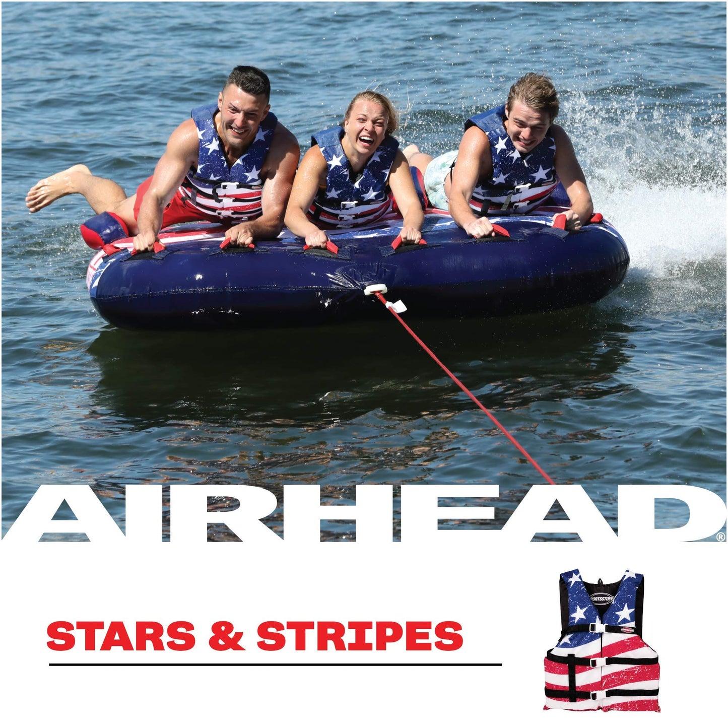 Sportstuff Type III Life Jacket US Coast Guard Approved Open Sides with 3 Body Belts & Buckles Quick Dry Fabric, Secure Fit, Comfortable Stars & Stripes