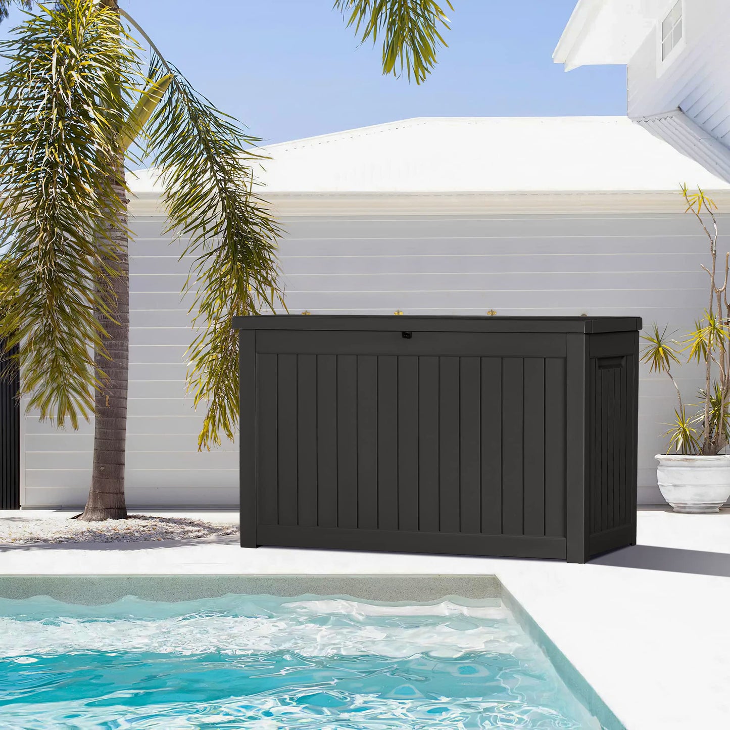 Devoko 100 Gallon Waterproof Large Resin Deck Box Indoor Outdoor Lockable Storage Container for Patio Furniture Cushions Garden Tools (100 Gallon, Black)