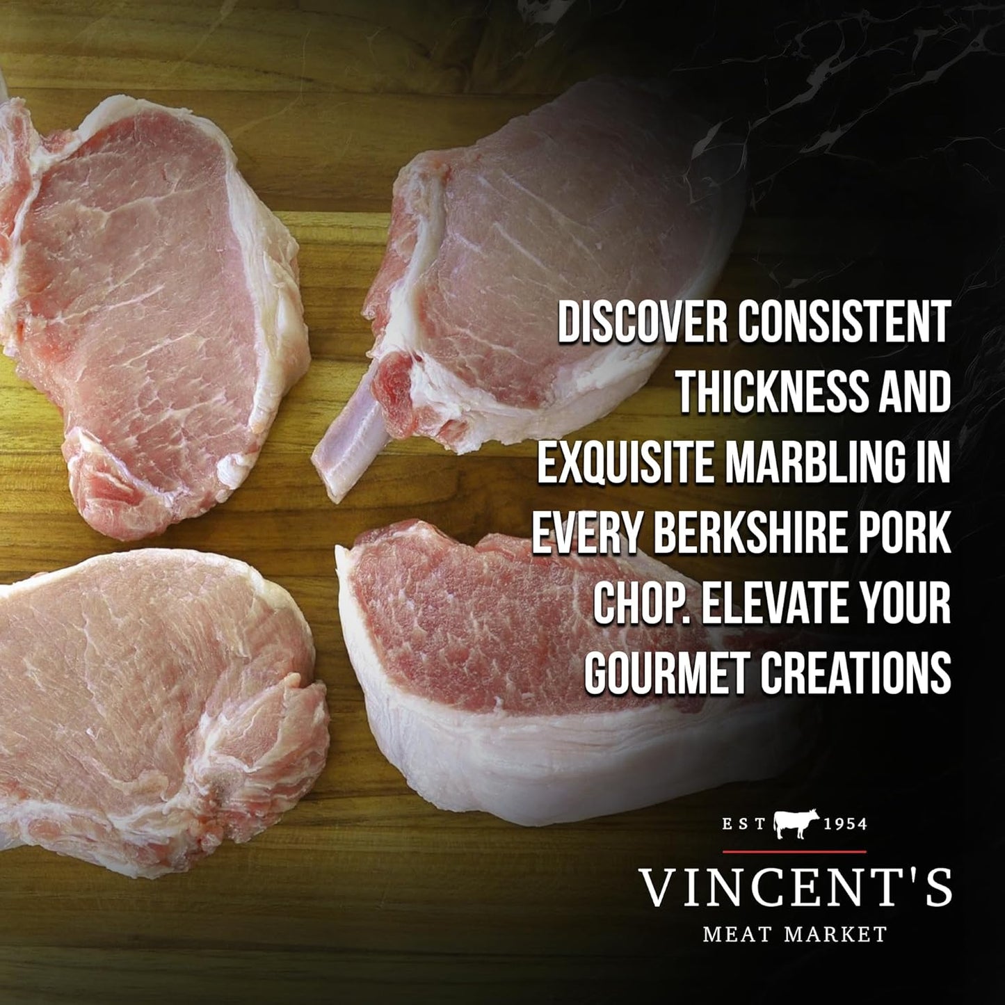 Vincent's Meat Market Berkshire Pork Chops - Elevate Your Culinary Experience with Premium Heritage-Breed Cuts - Juicy, Flavorful, and Tender - Ideal for Grilling, Roasting, or Pan-Searing - 8 lbs (16 chops)
