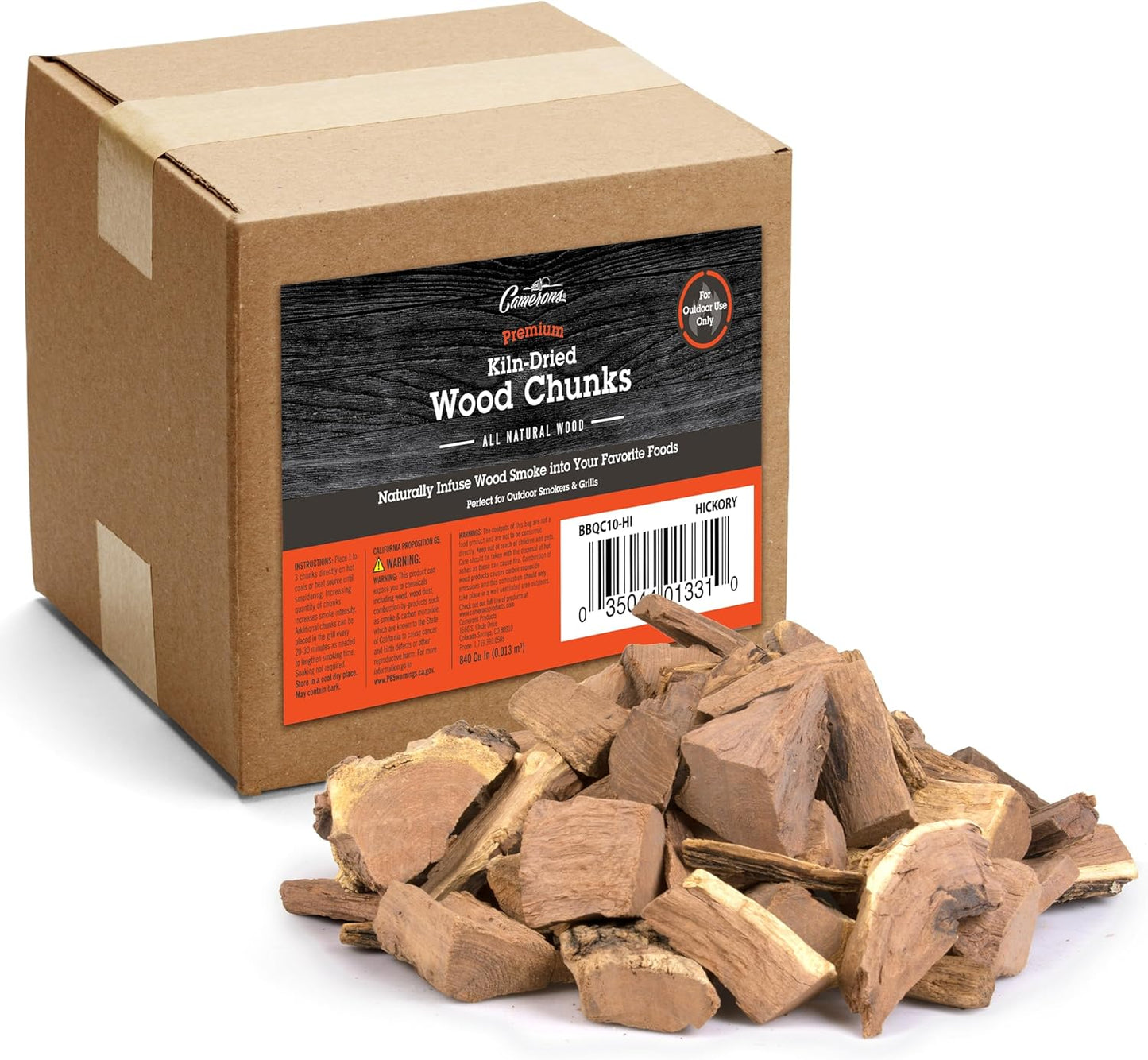 Camerons All Natural Apple Wood Chunks for Smoking Meat -840 Cu. in. Box, Approx 10 Pounds- Kiln Dried Large Cut BBQ Wood Chips for Smoker - Barbecue Chunks Smoker Accessories