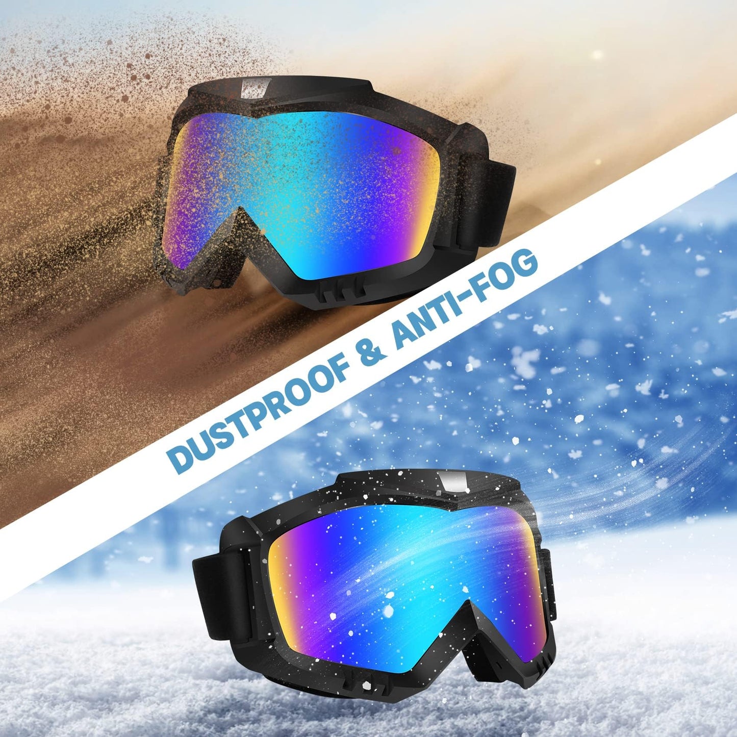 Lievermo Dirt Bike Goggles 2 Pack - Motorcycle, ATV, Riding, Ski, Windproof Racing Glasses