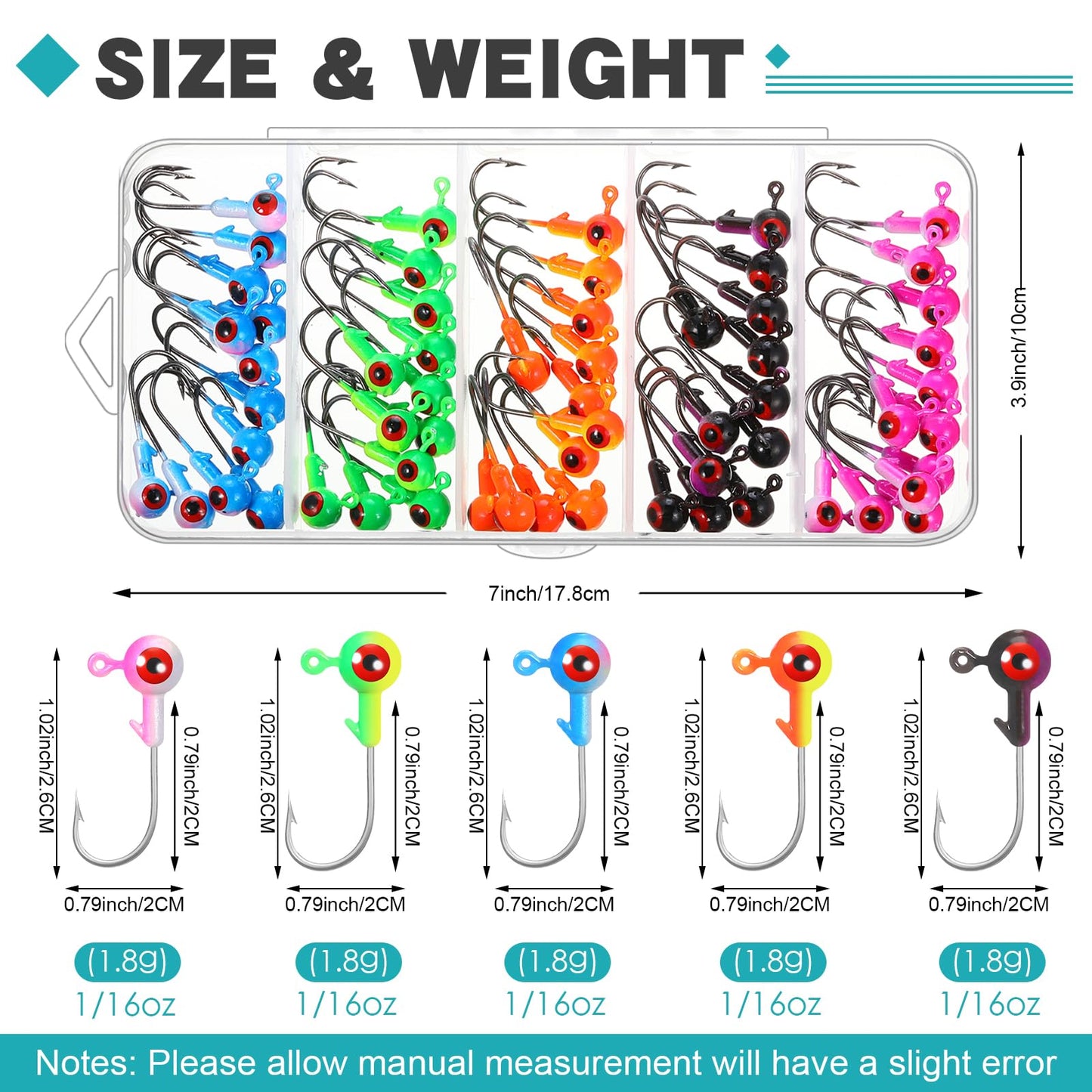 Skylety 60 Pcs Crappie Jig Heads for Fishing Lures Baits Hooks for Freshwater Saltwater Bass Trout
